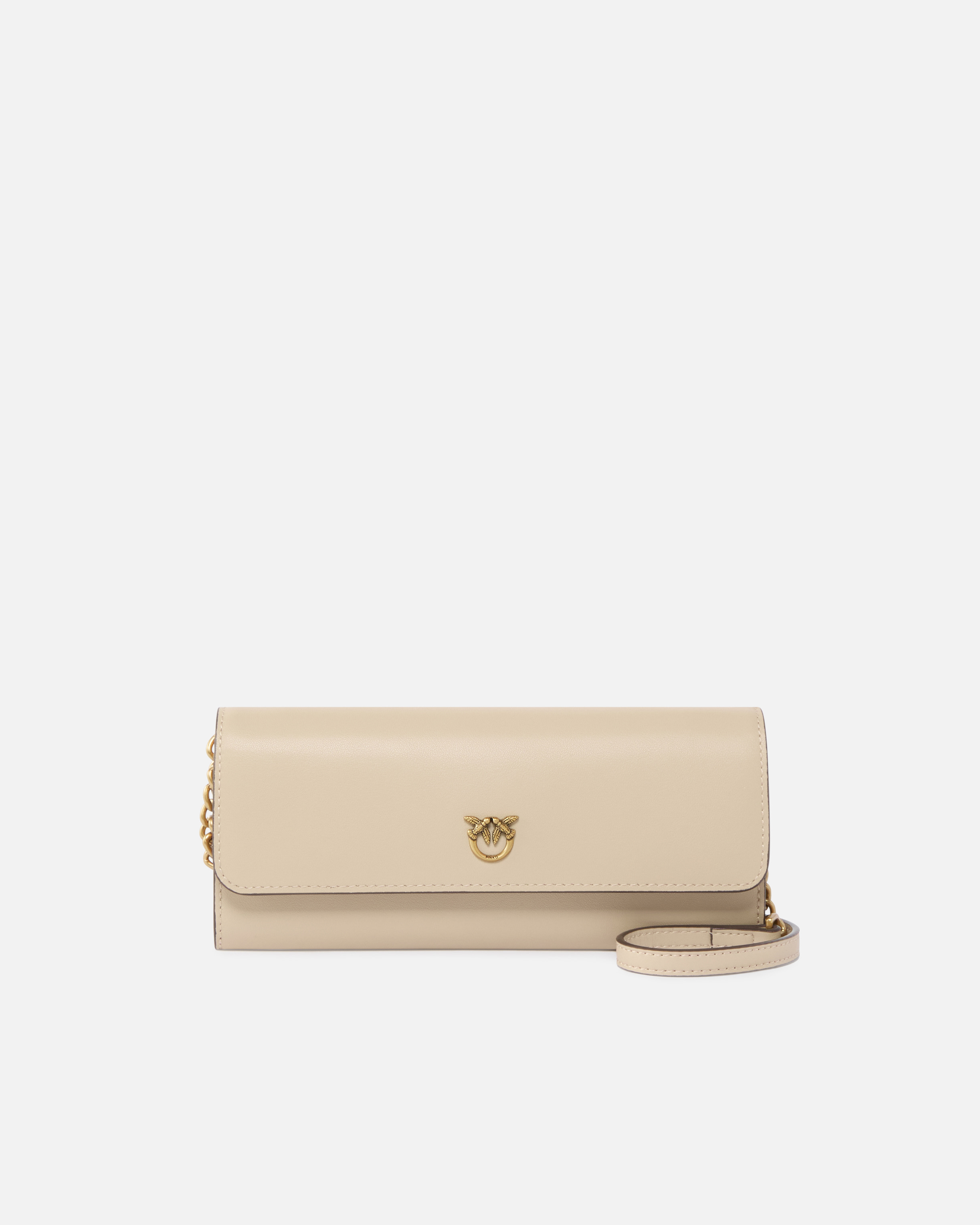 Leather wallet with shoulder strap and love birds logo PINKO