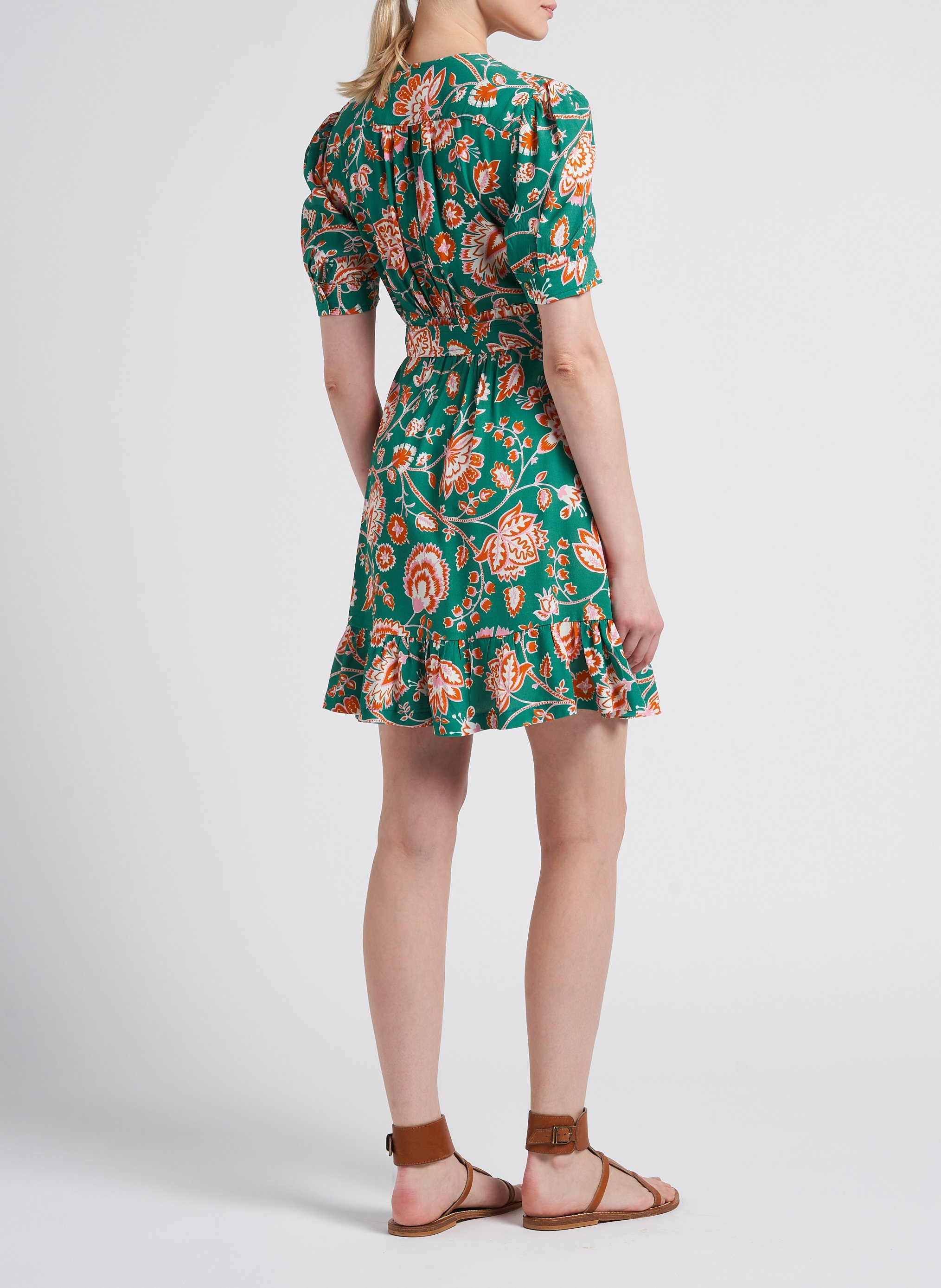 Robe courte col V imprimée LA PETITE FRANCAISE Vert