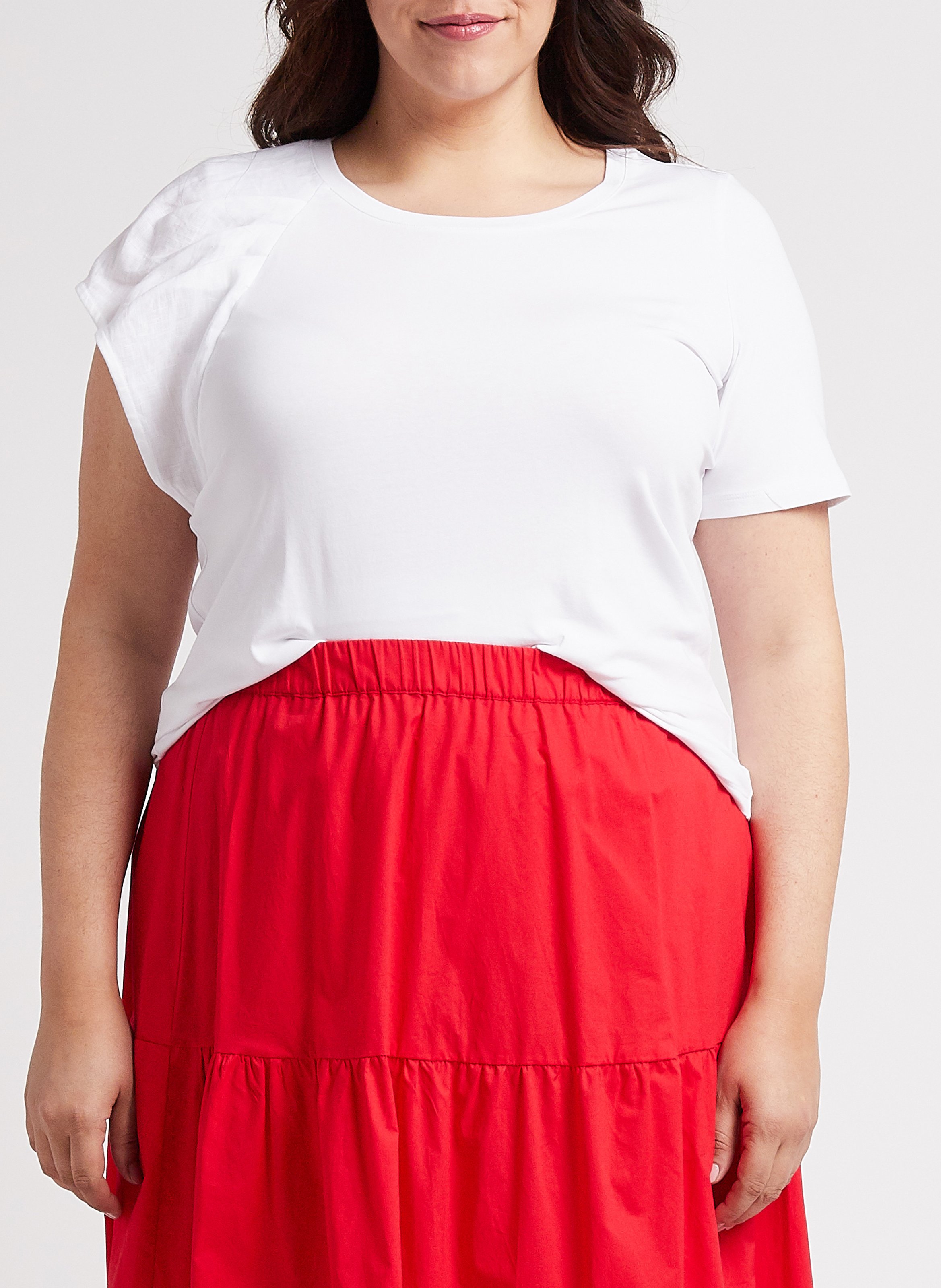 Gerade geschnittenes T-Shirt aus Baumwoll-Mix mit rundem Ausschnitt PERSONA by Marina Rinaldi Weiss