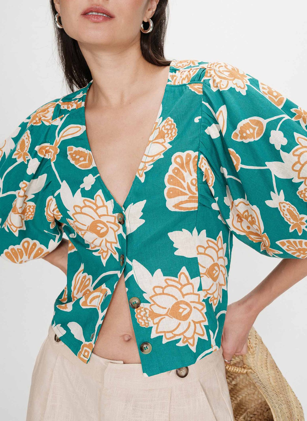 Top col v à imprimé floral GRACE ET MILA Vert