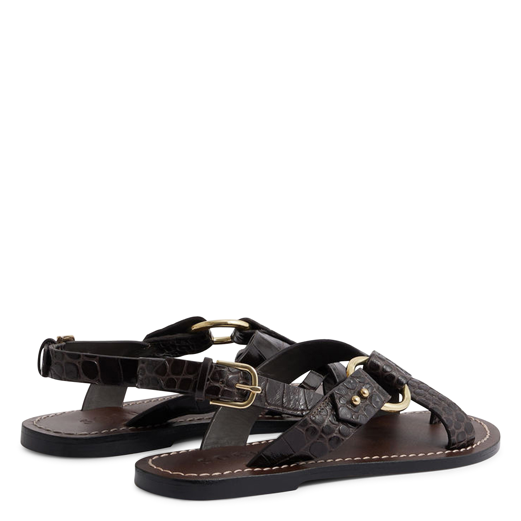 Flache Ledersandalen mit gekreuzten Riemchen SOEUR Braun