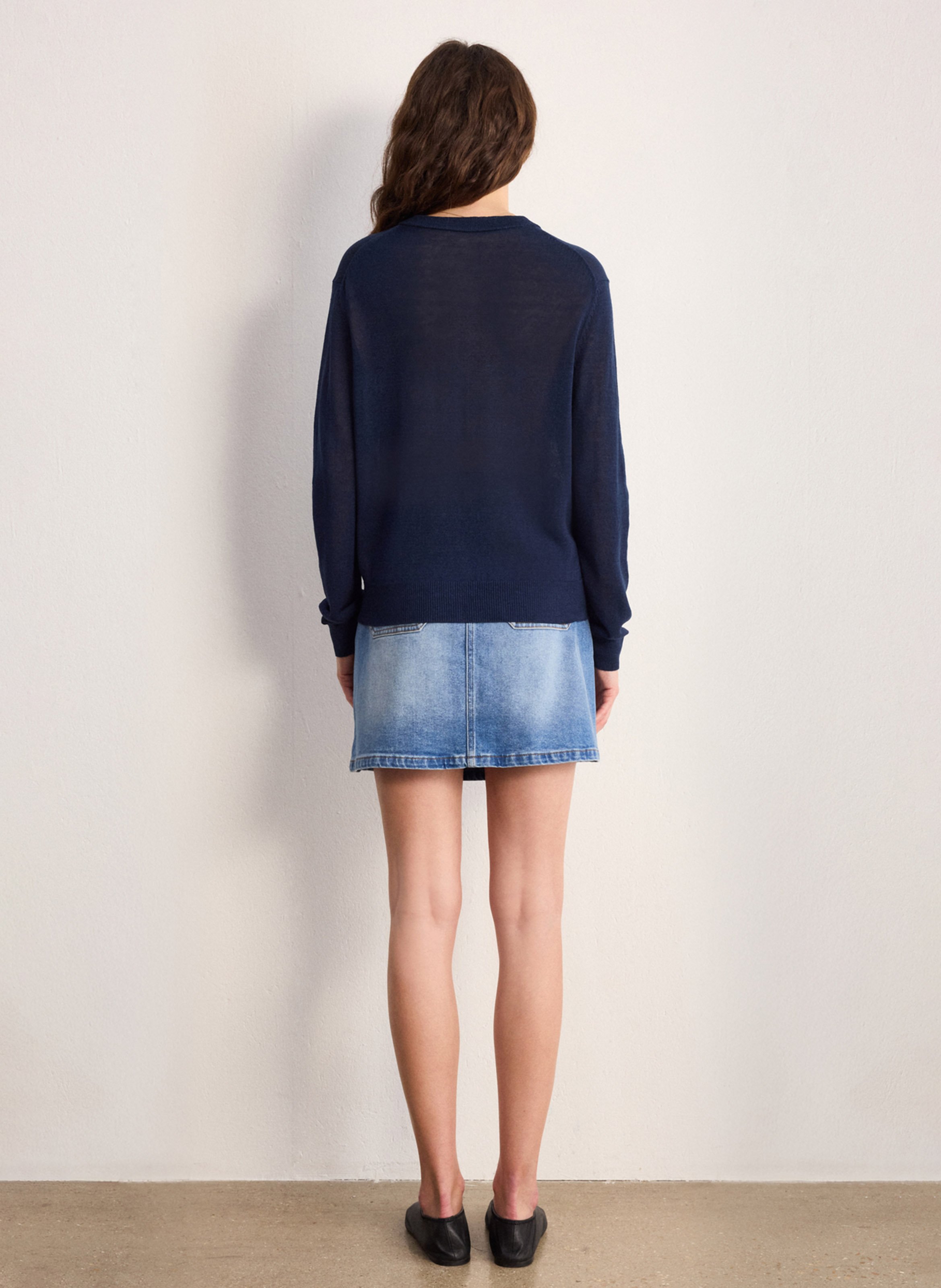 Rundhalsausschnitt aus Leinenmischung PABLO Blau