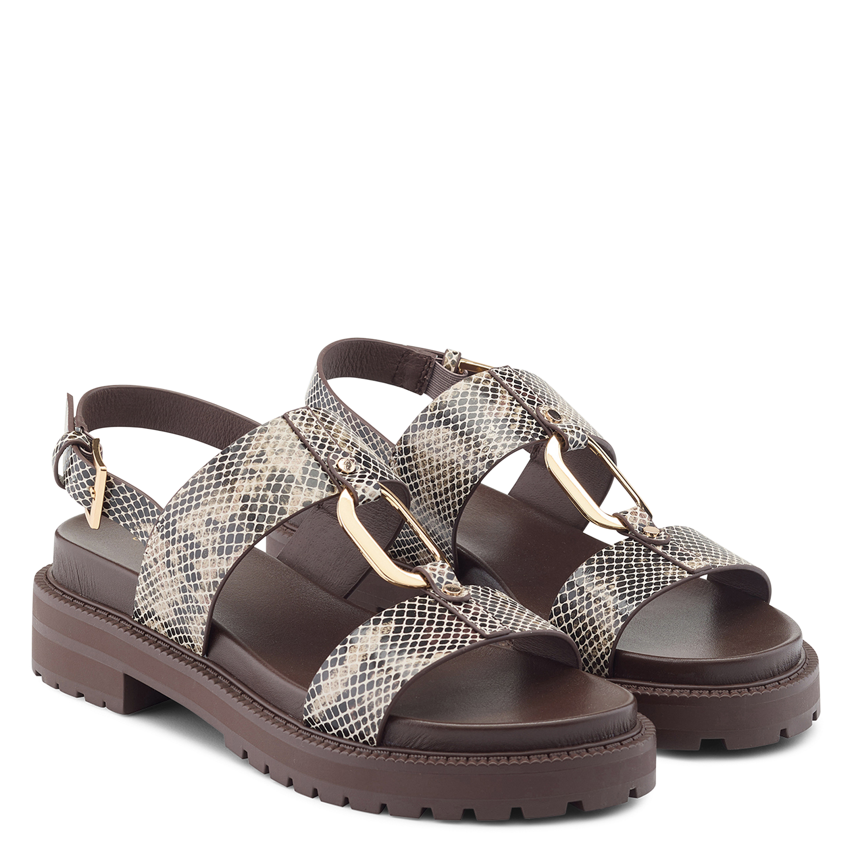 Flat printed leather sandals COSMOPARIS Beige
