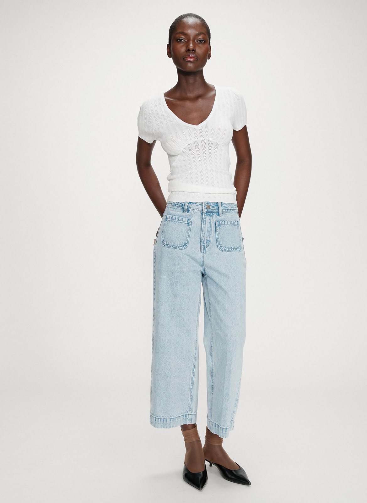 Buttoned printed V-neck top GRACE ET MILA White