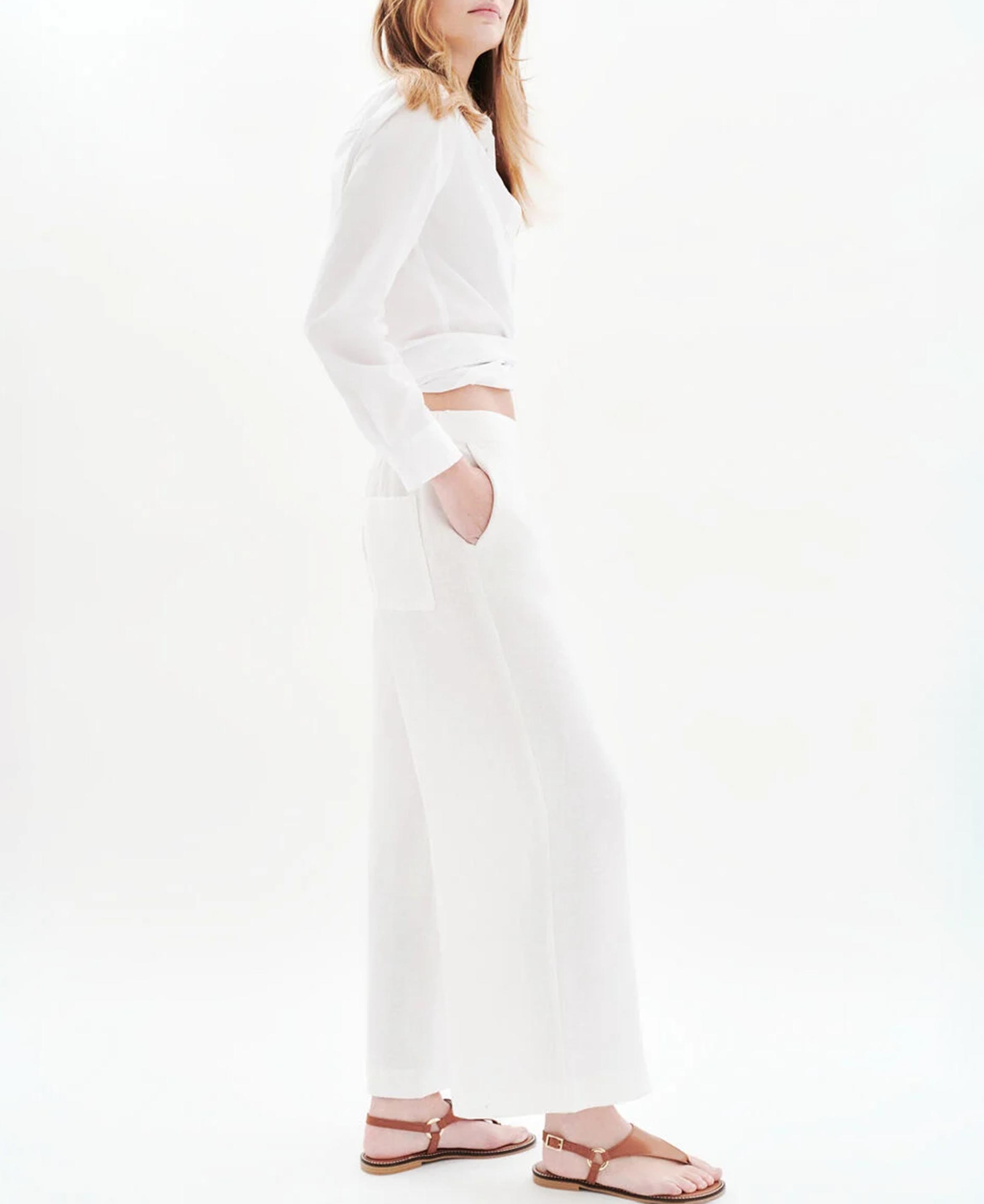 High-waisted wide-leg linen pants CAROLL White