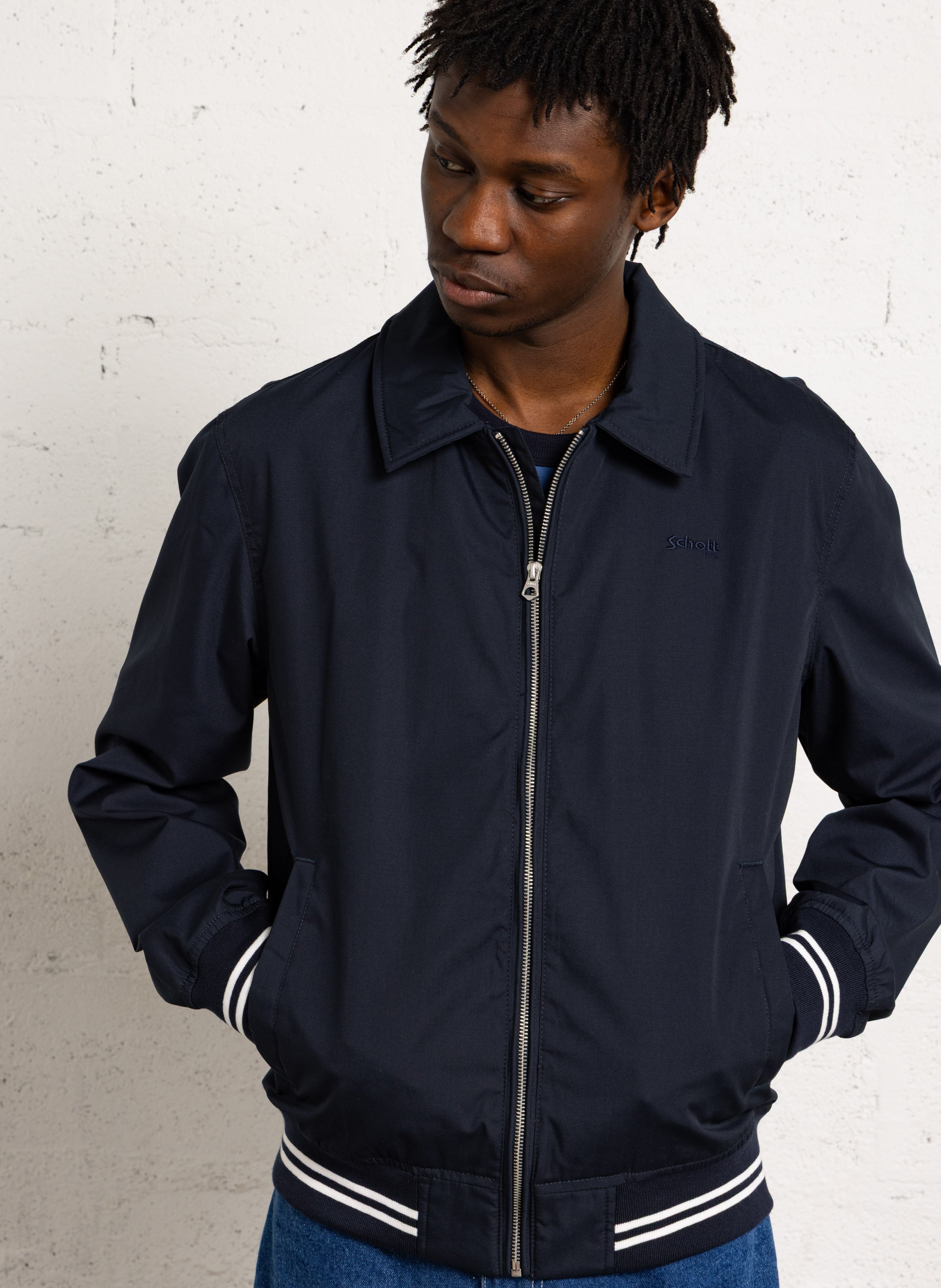 Blouson droit zippé uni SCHOTT Bleu