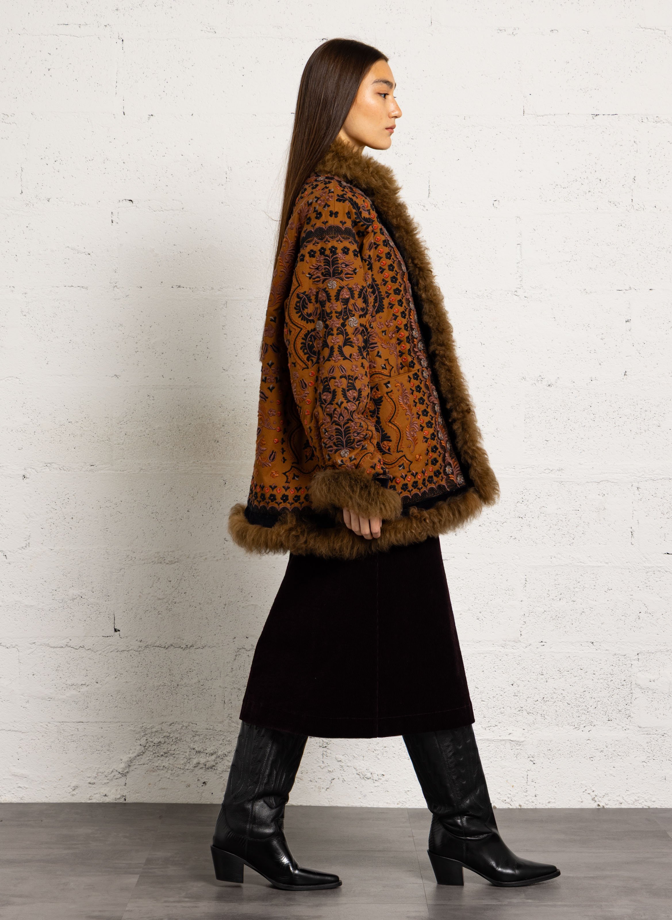 Embroidered cotton jacket ANTIK BATIK Brown