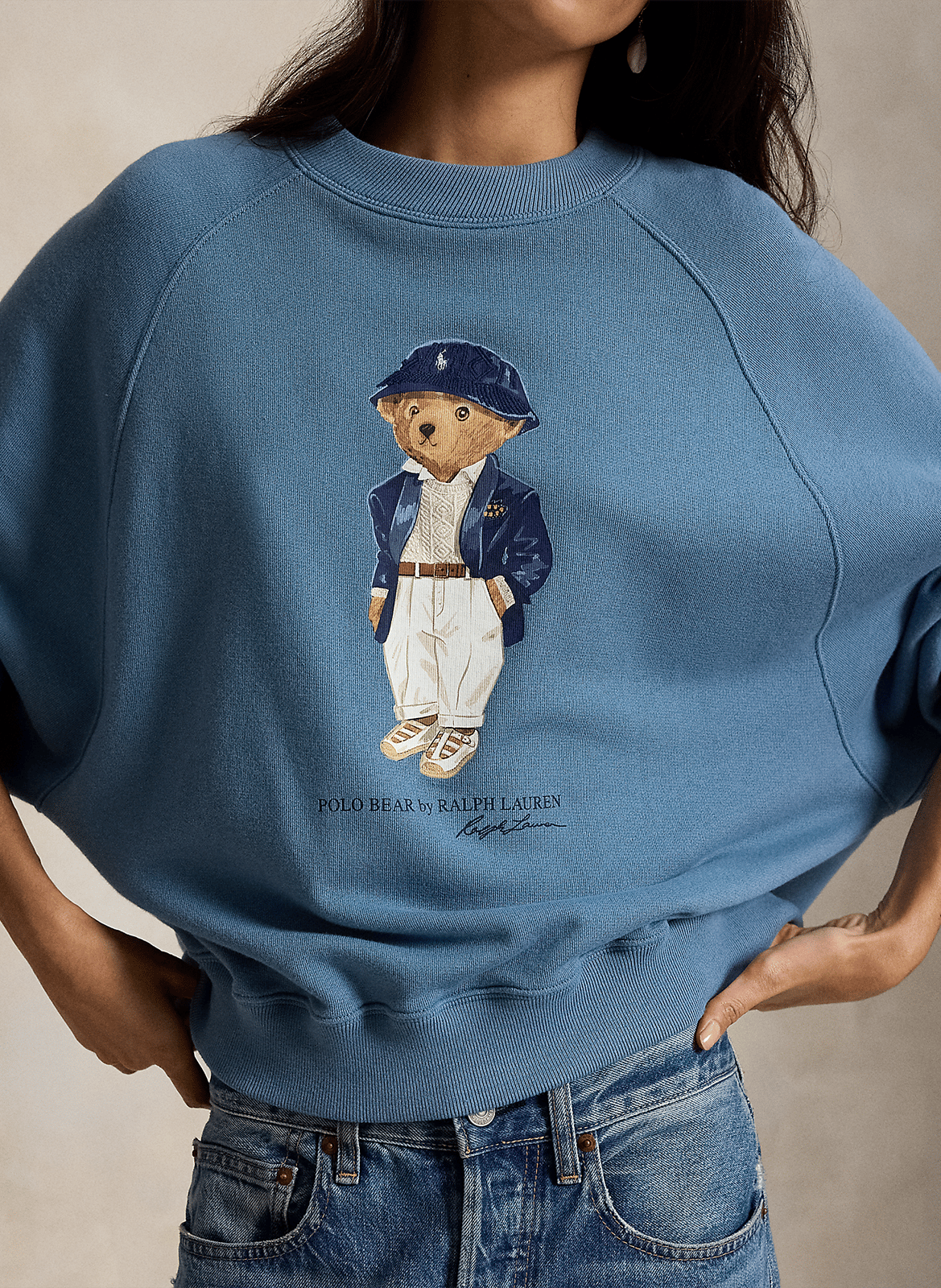 Sweat droit col rond sérigraphié en coton mélangé POLO RALPH LAUREN Bleu