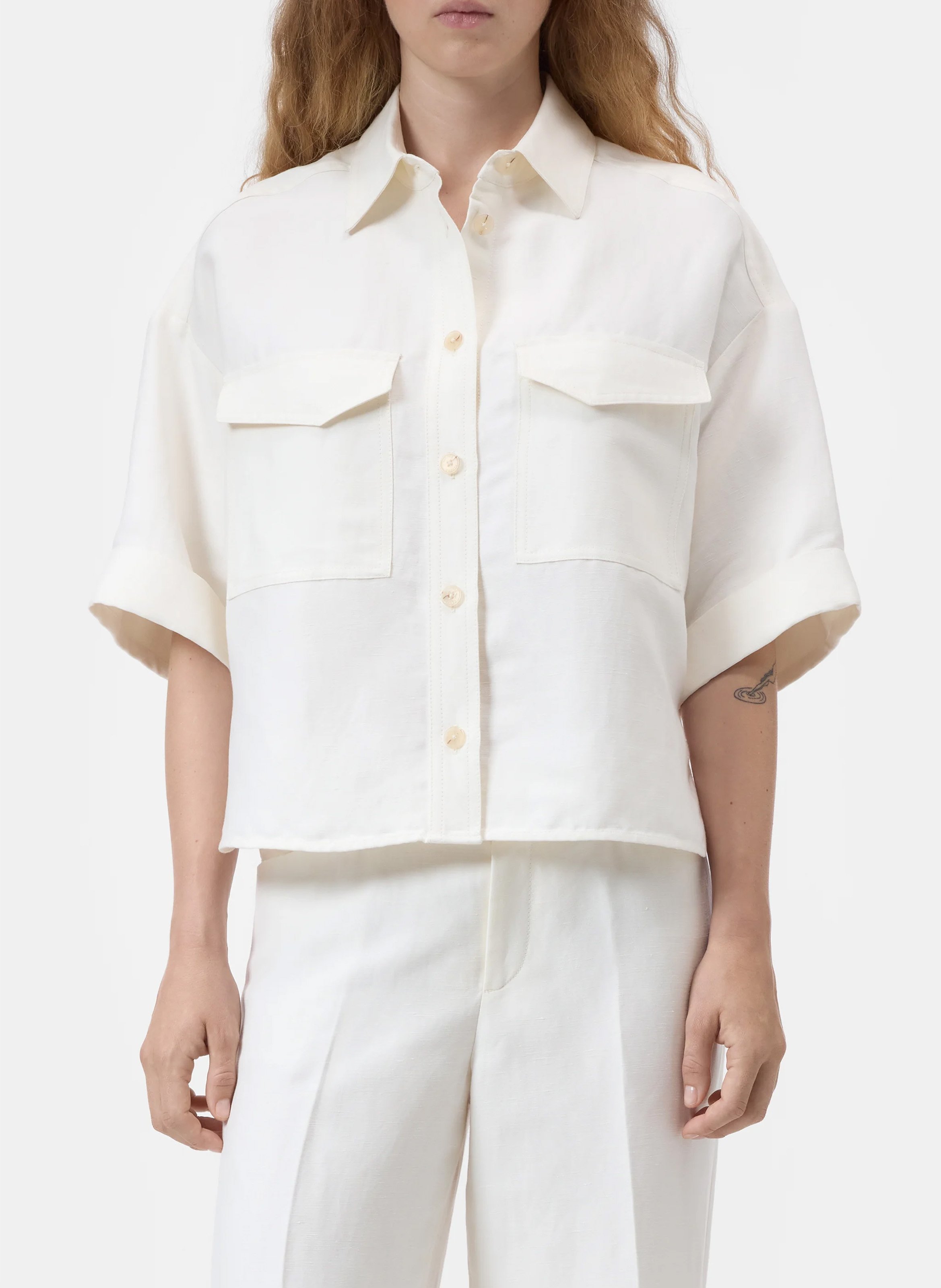 Chemise col classique en lin mélangé CLOSED Beige