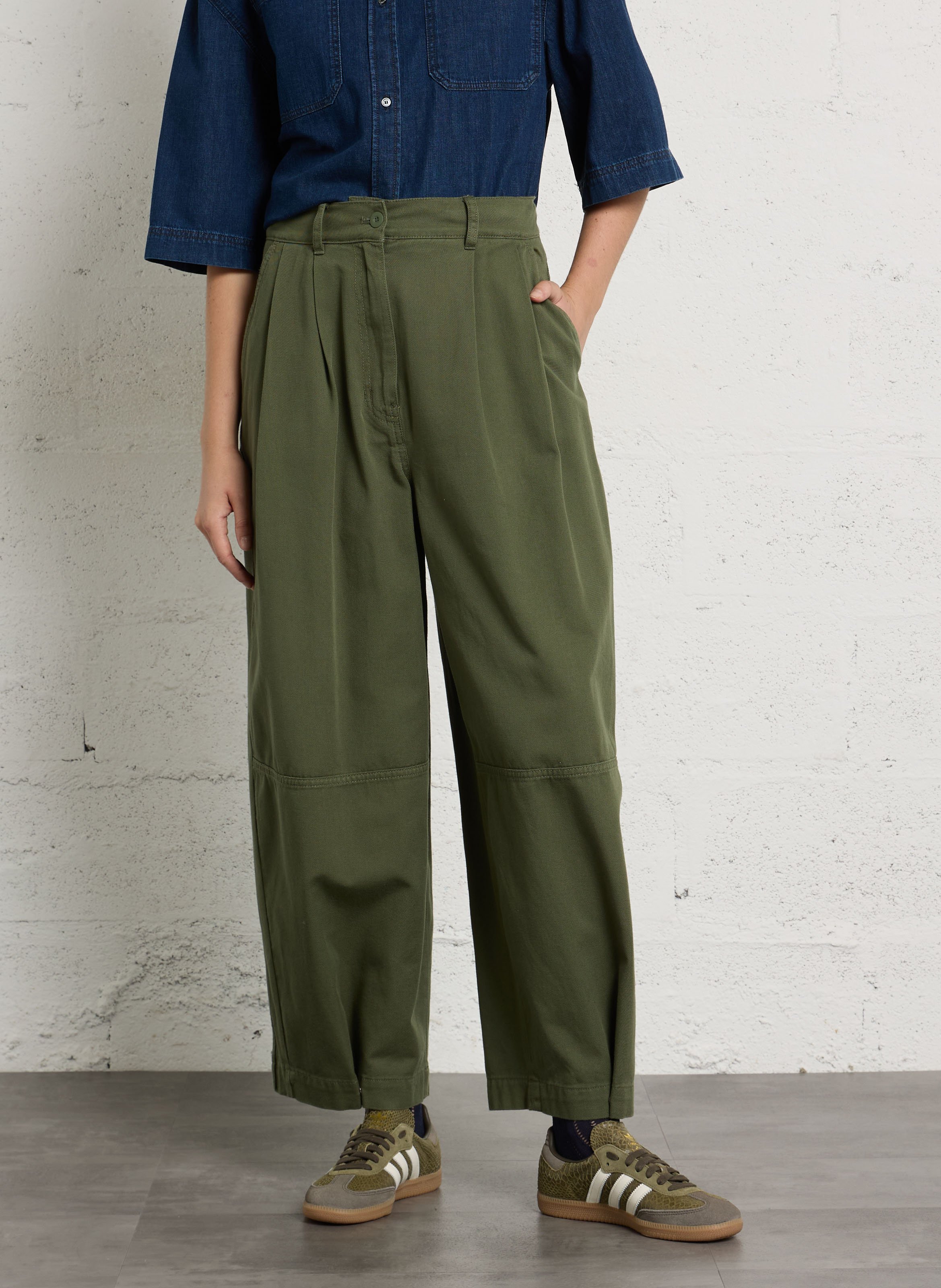 Broek in effen katoen met rechte pijpen MAX MARA WEEK END Kaki