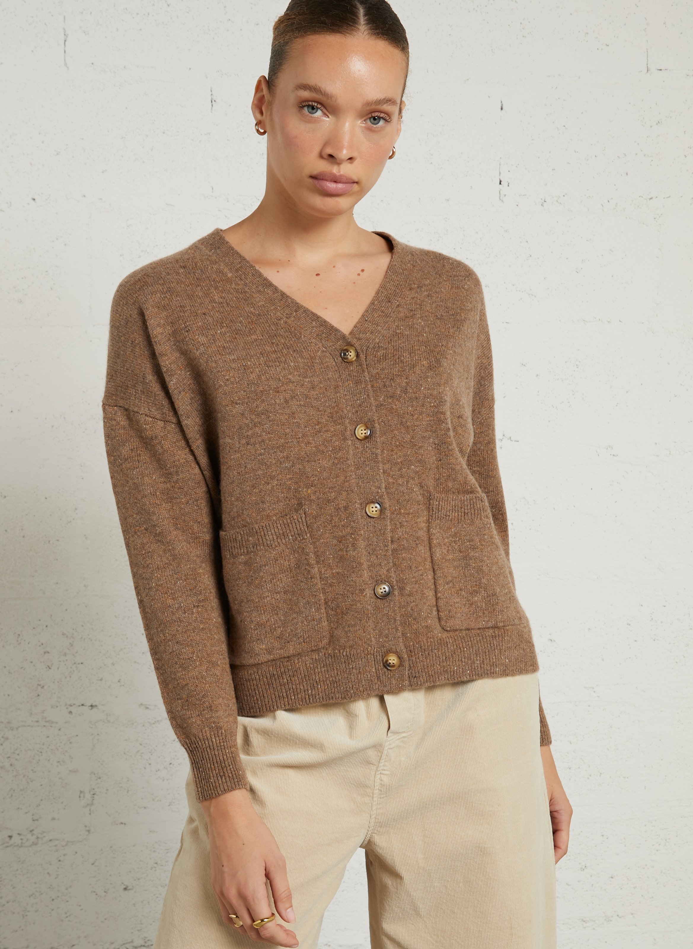 Straight V-neck wool vest JC SOPHIE Brown