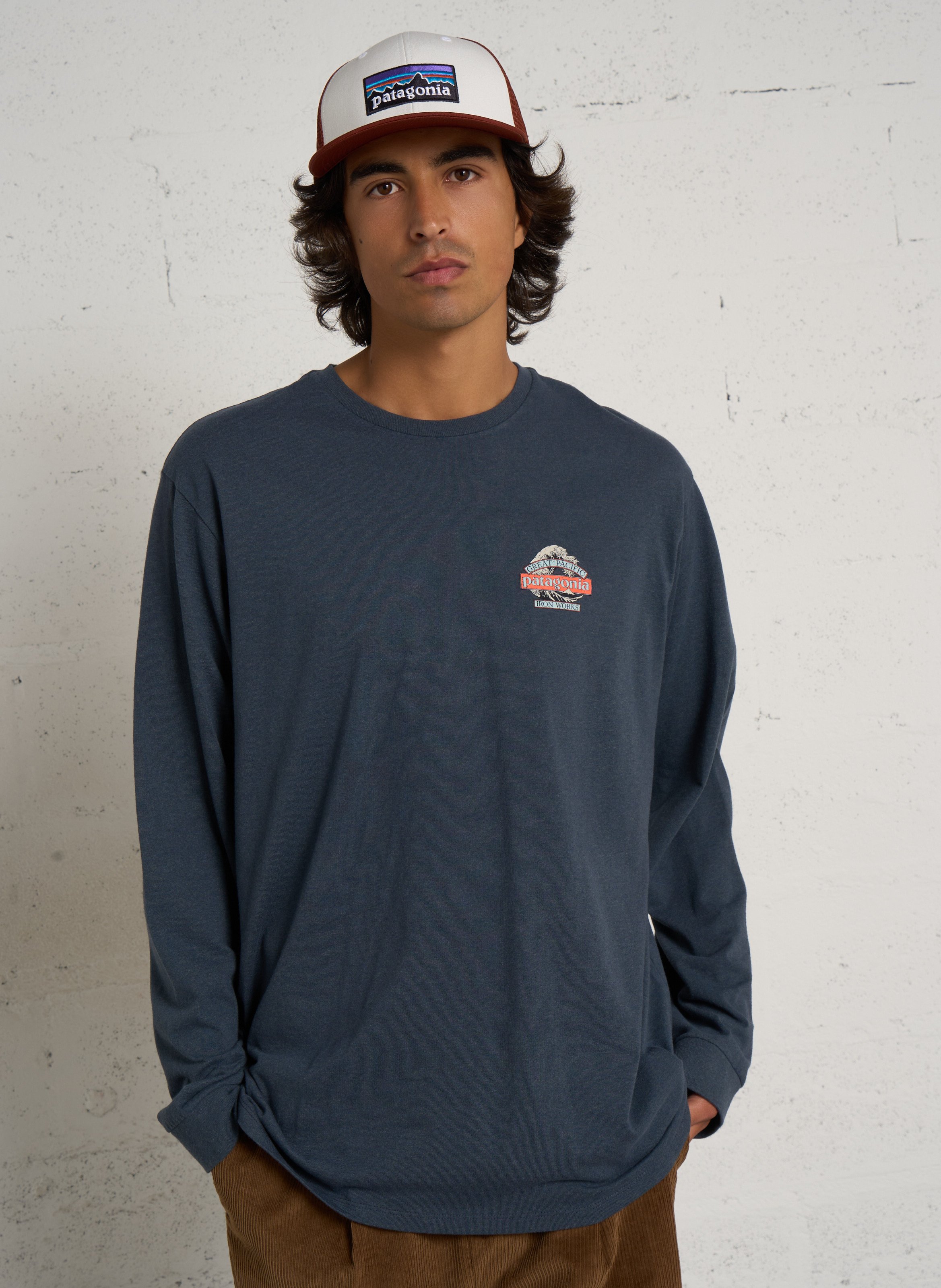 Gerade geschnittenes Rundhals-T-Shirt aus recyceltem Baumwoll-Mix PATAGONIA Blau