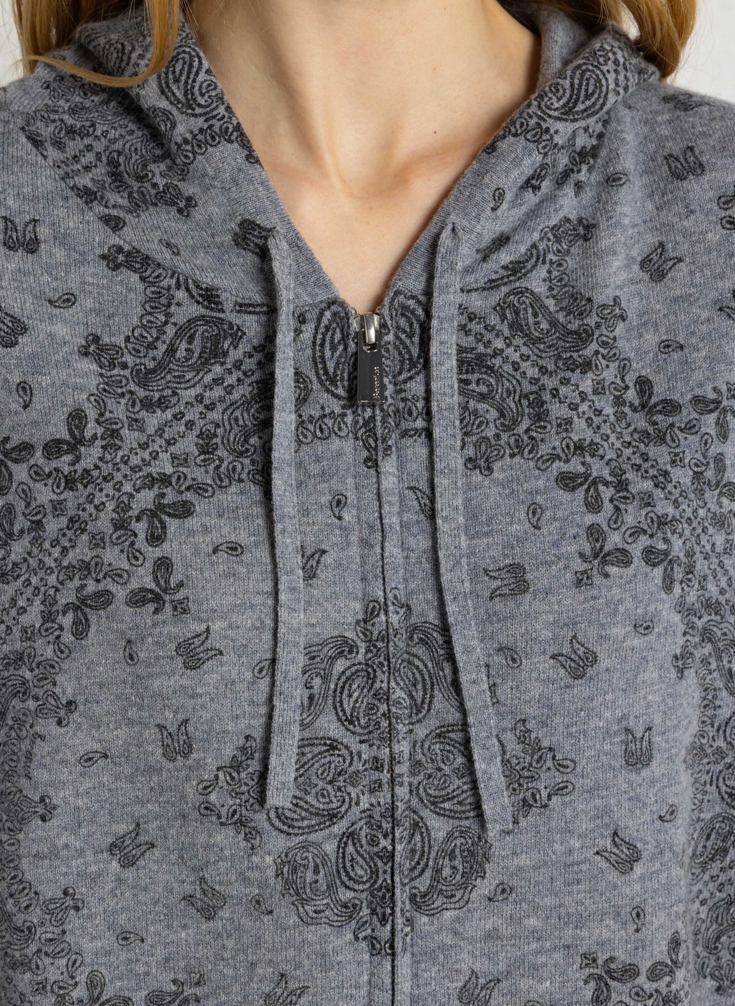 Hooded cardigan with bandana print BERENICE Grey