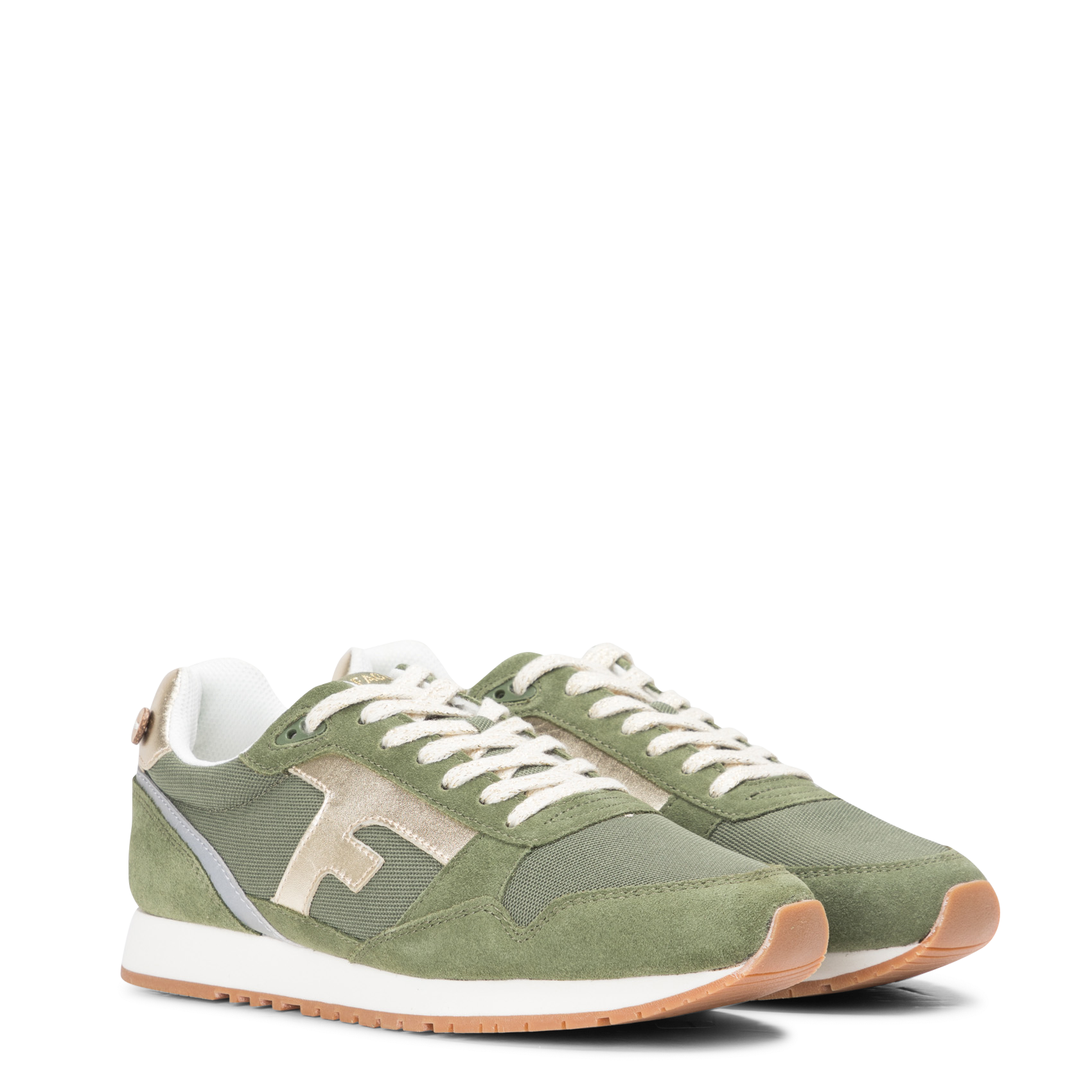 Niedrige Sneaker aus Leder und Mesh FAGUO Khaki