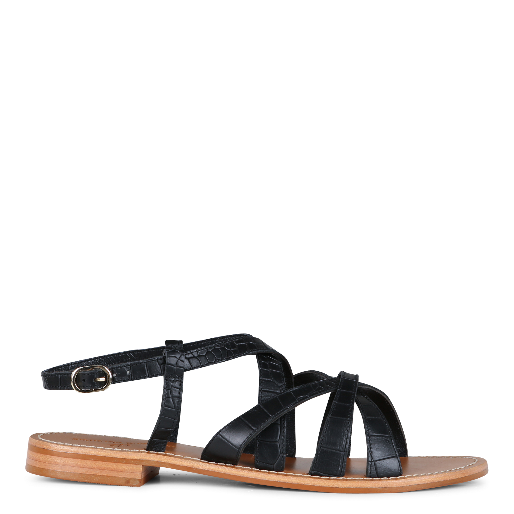 Sandales plates aspect métallisé en cuir COULEUR POURPRE Noir