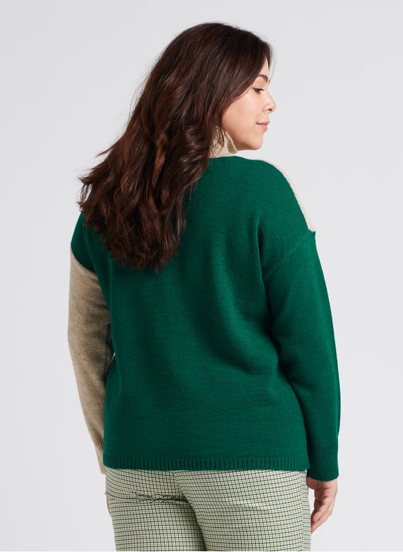 Gebreide trui met opstaande kraag | materiaalblend | Groen by PERSONA by Marina Rinaldi Gebreide trui met opstaande kraag | materiaalblend Groen