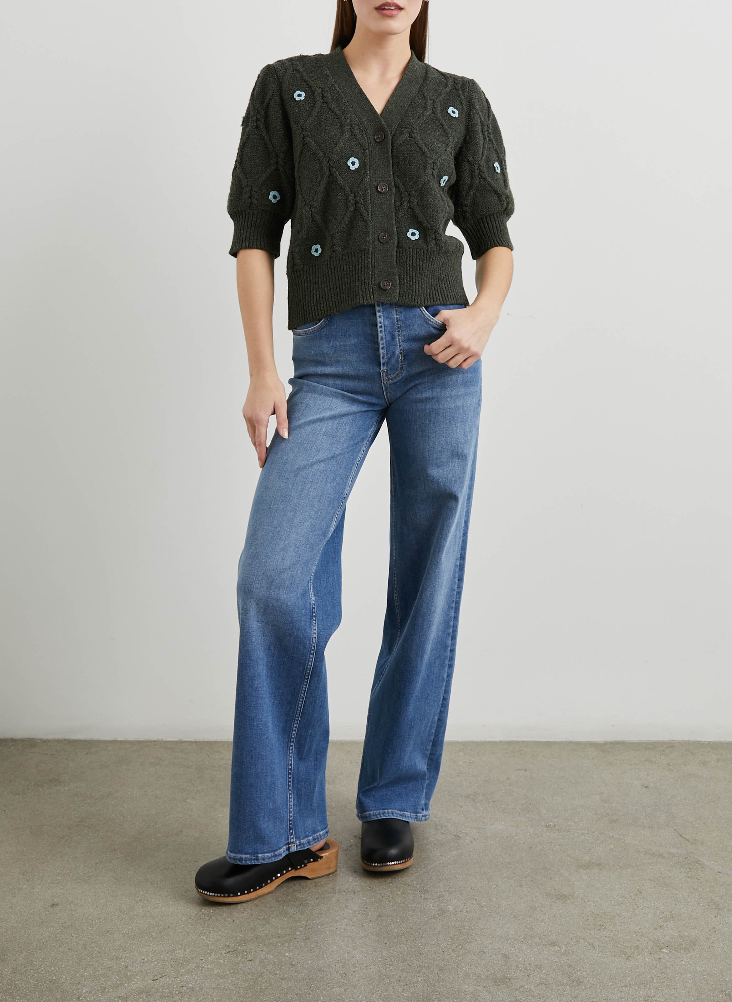 Cardigan col V en coton mélangé RAILS Vert