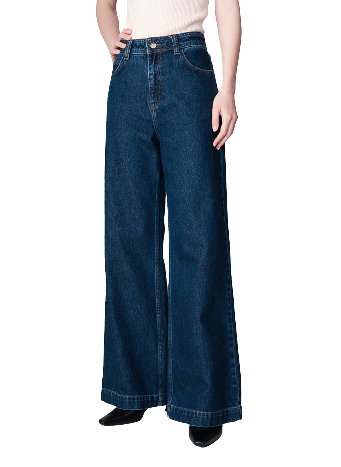 Jean droit taille haute en coton GRACE ET MILA Bleu