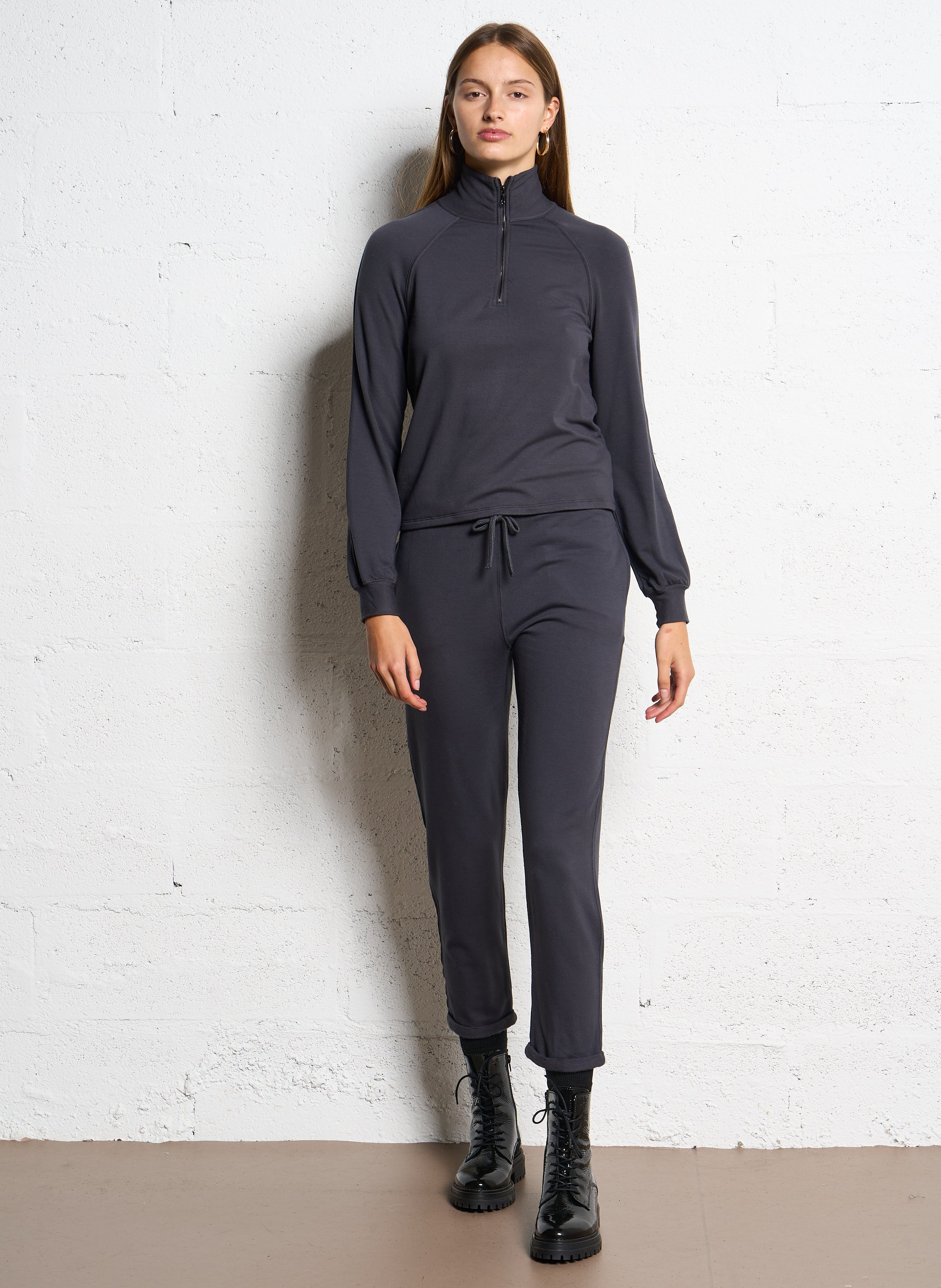 Sweat droit col montant  MAJESTIC FILATURES Gris