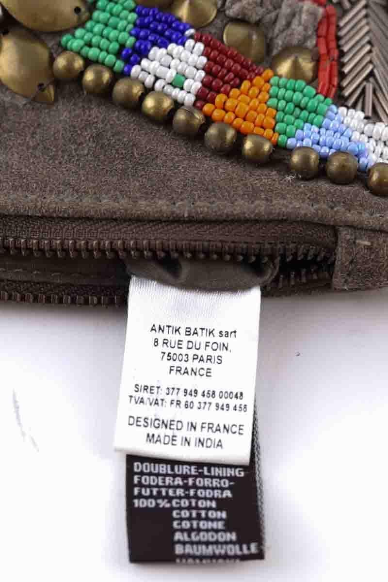 Suede clutch bag ANTIK BATIK - Seconde Main Khaki