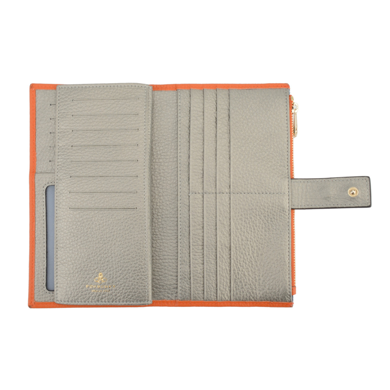 Leather multi-compartment wallet POURCHET Orange