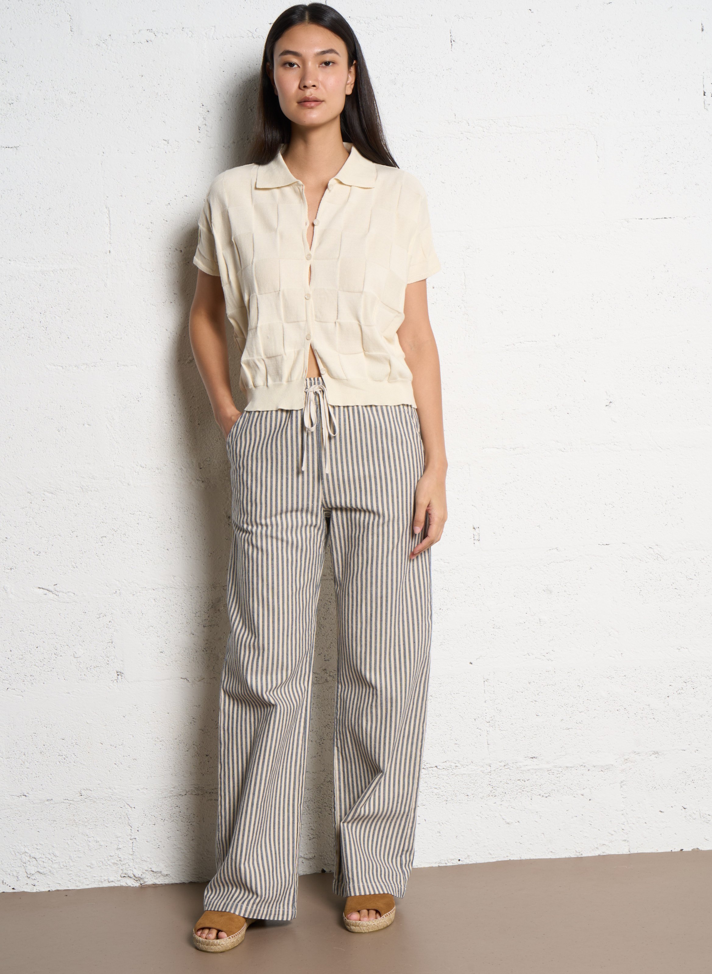 Pantalon large en coton mélangé TINSELS Blanc