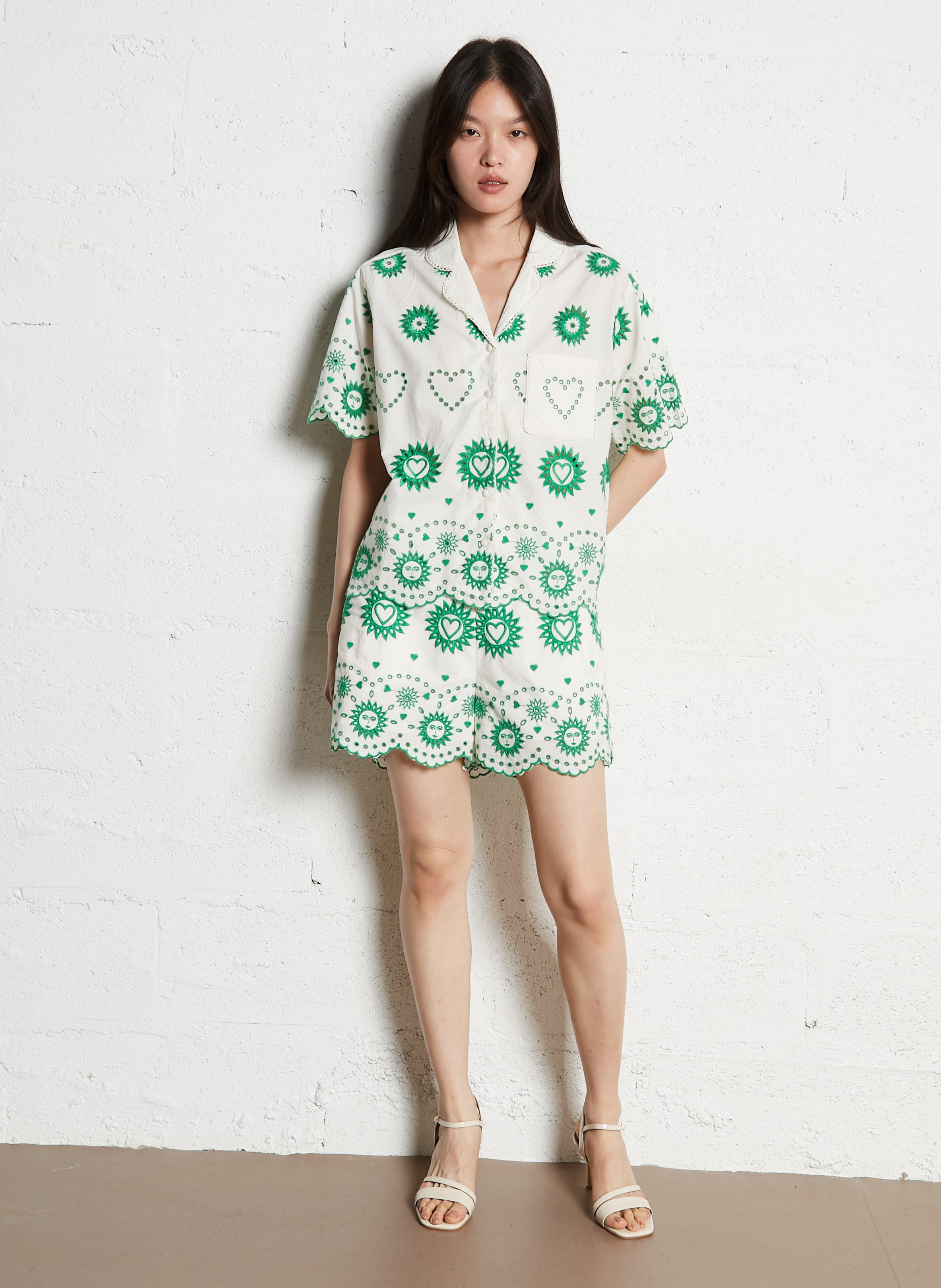 Chemise oversize en coton bio brodé FABIENNE CHAPOT Blanc