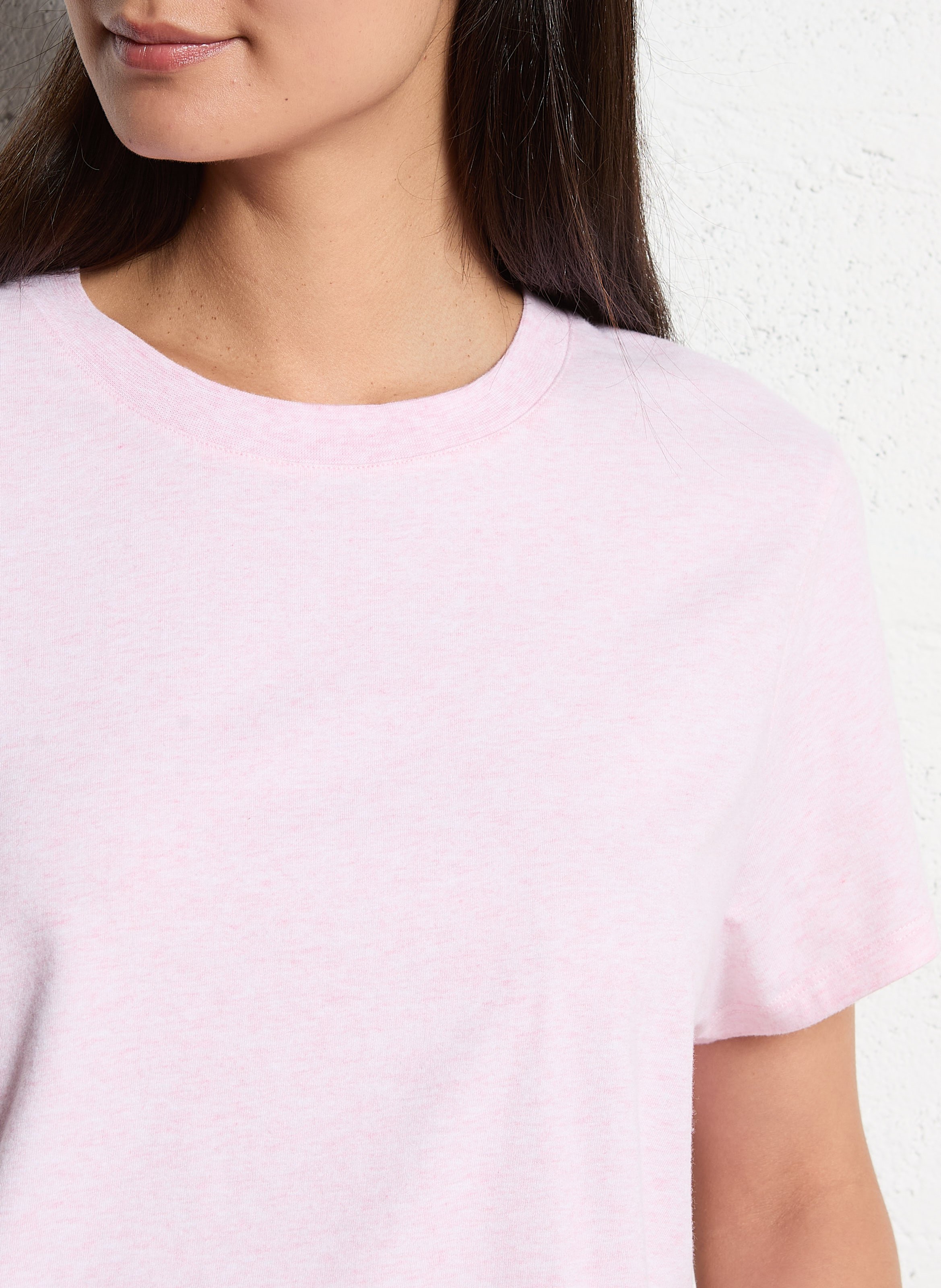 Tee shirt chiné col rond en coton mélangé  Rose