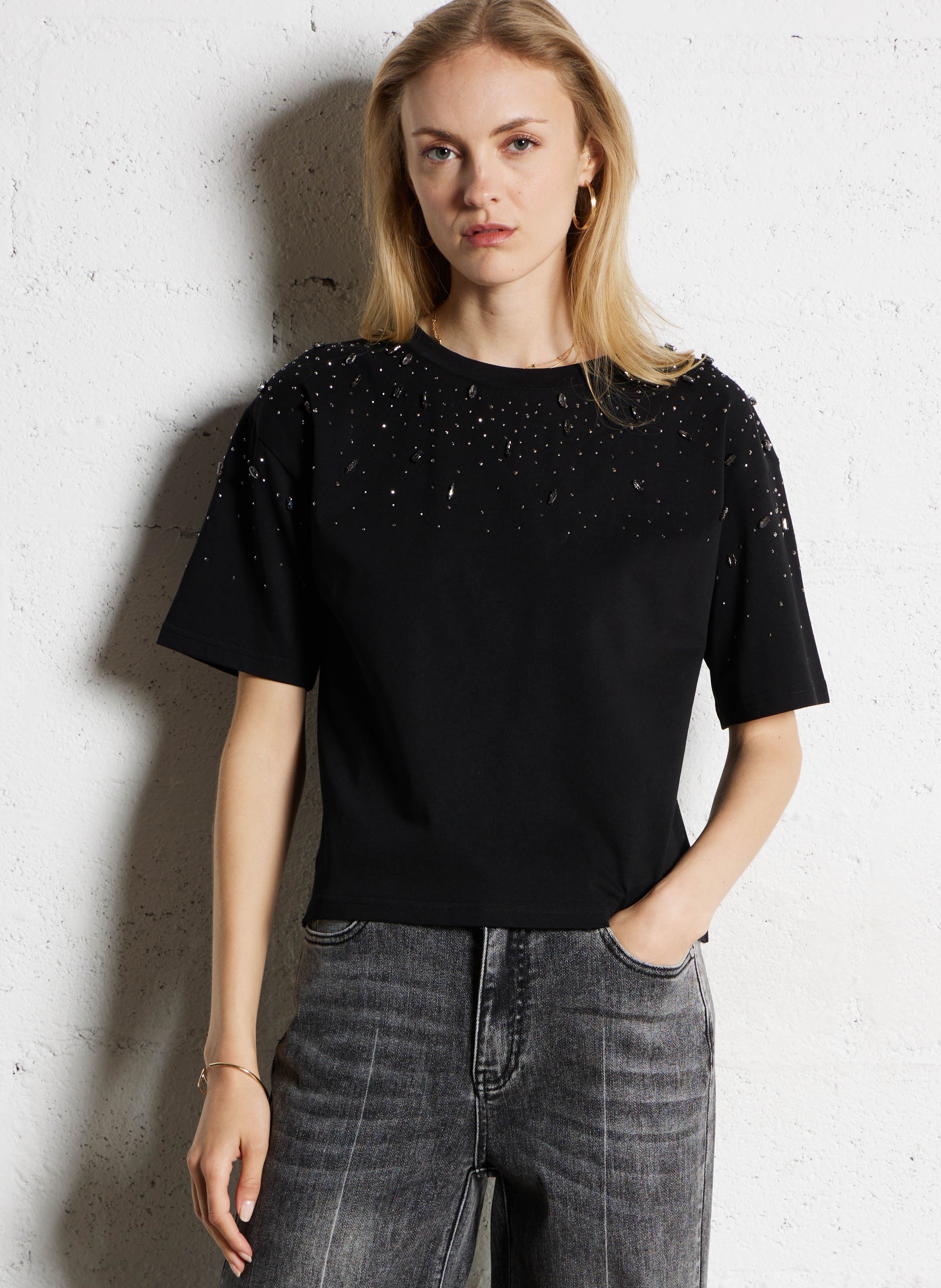 Tee-shirt col rond en coton bio SUNCOO Noir