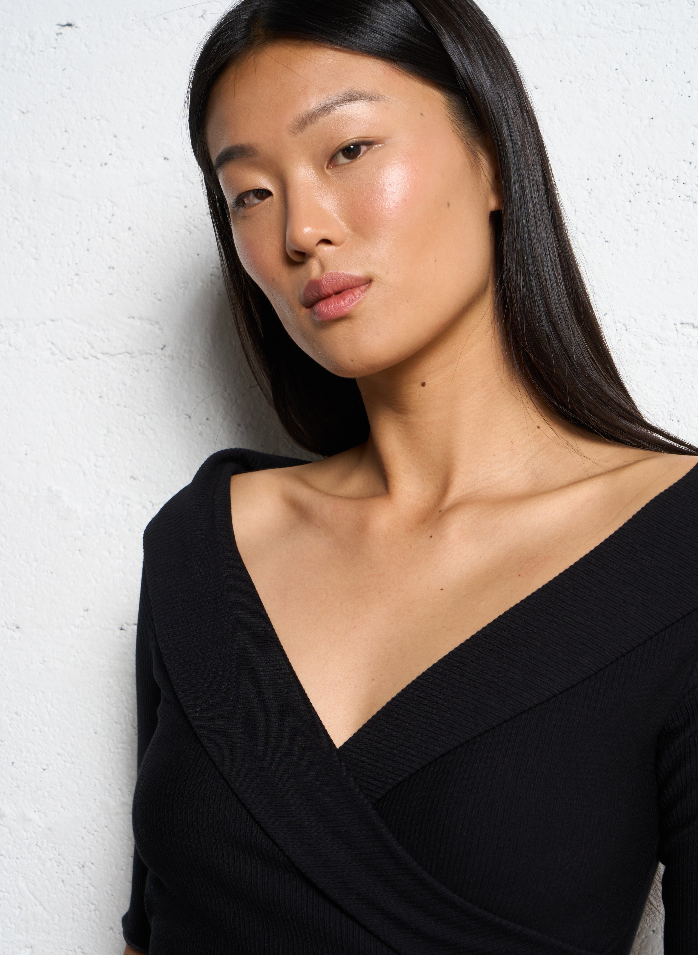 Wrap neckline bodysuit Black