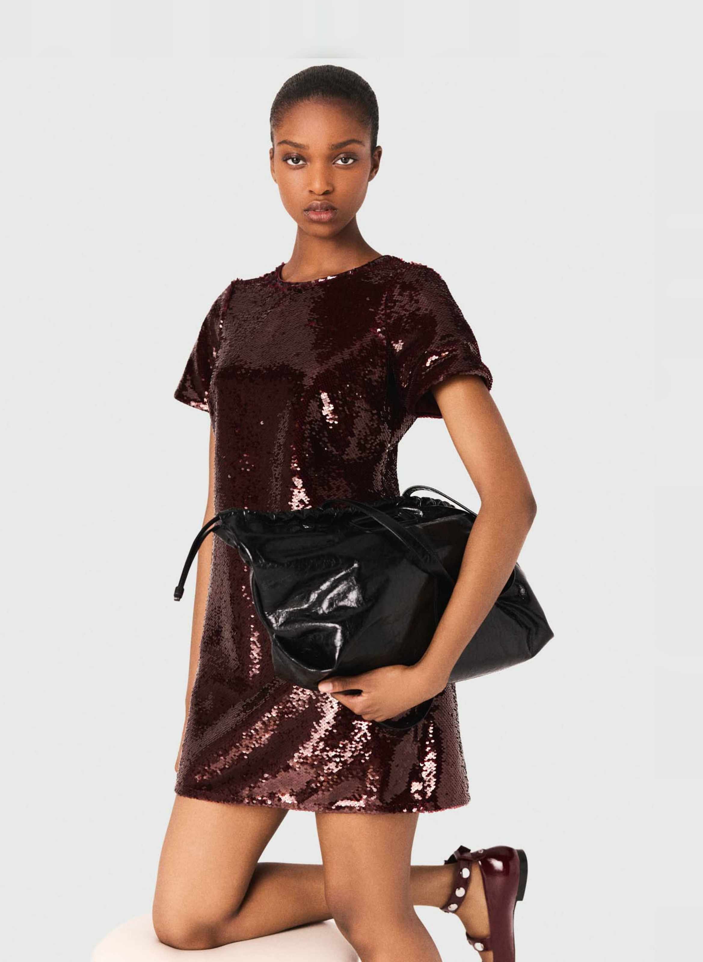 Sequined midi dress with round neck MAJE Red