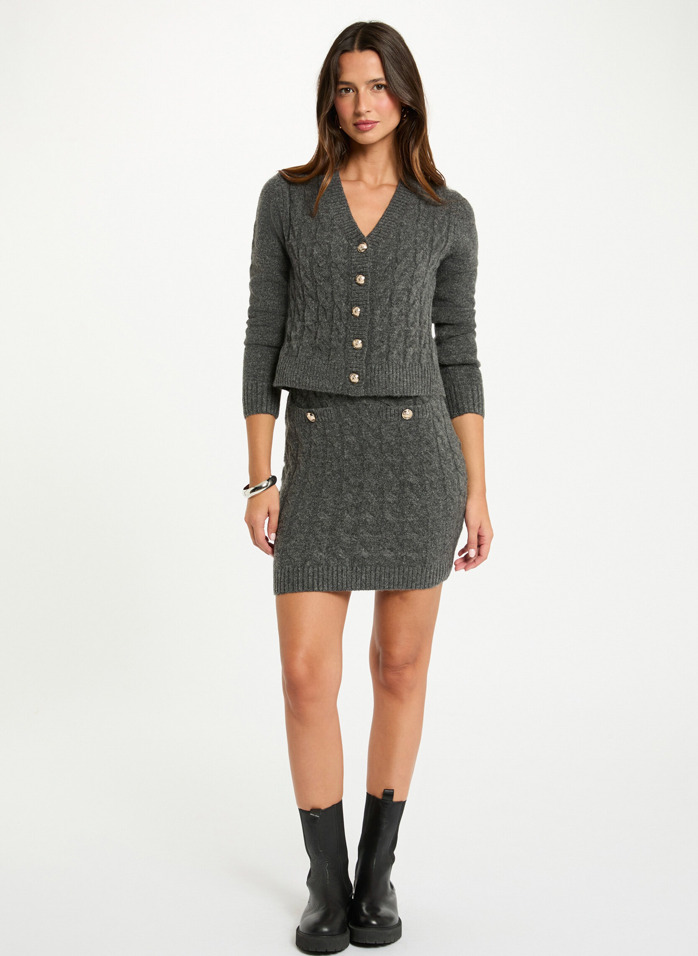 Robe courte en tricot tressé MORGAN Gris