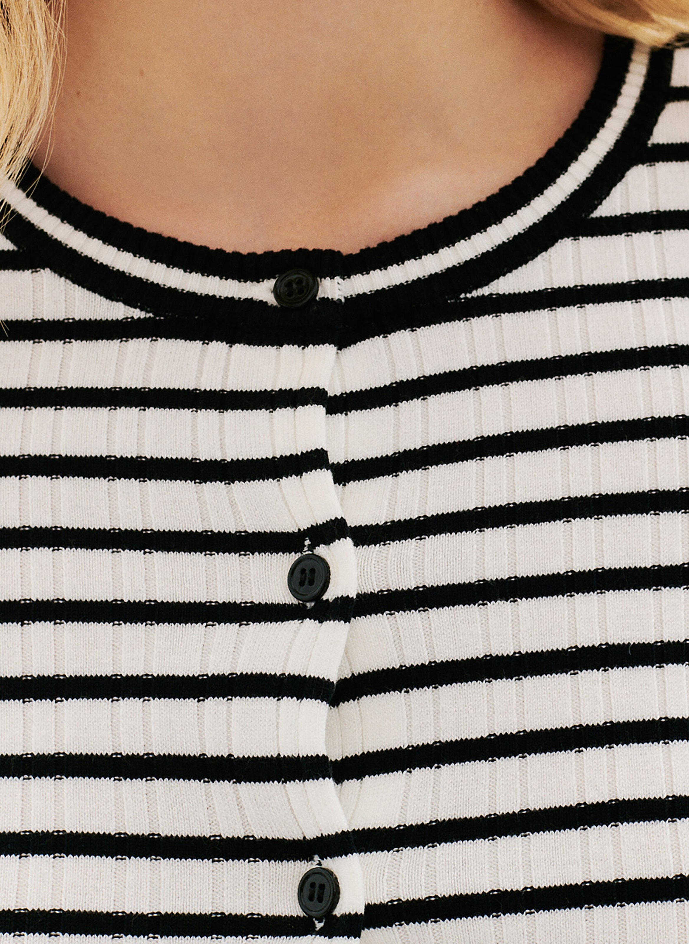 Cardigan droit col rond rayé CAROLL Noir