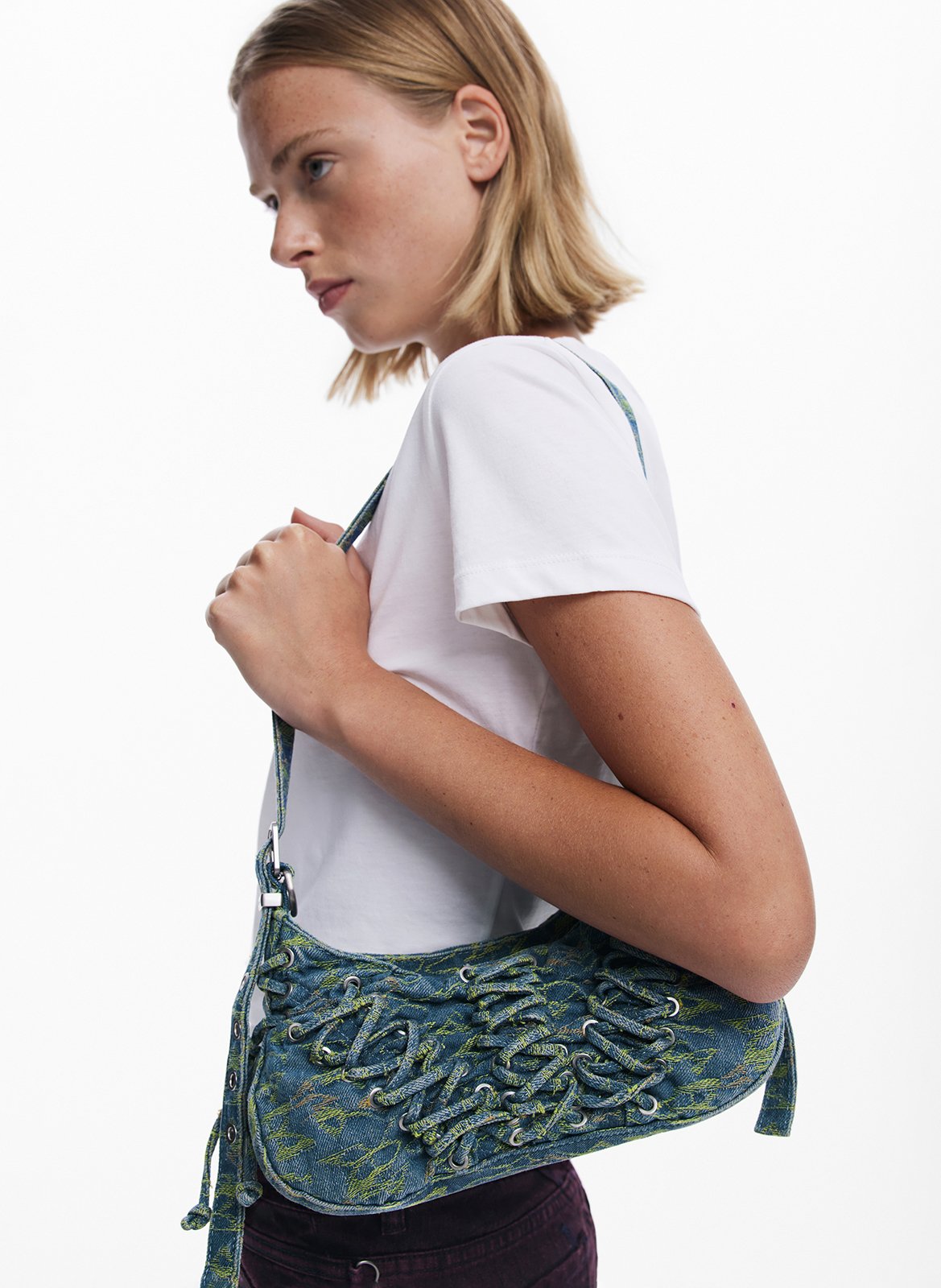 Sac baguette denim imprimé à lacets DESIGUAL Bleu