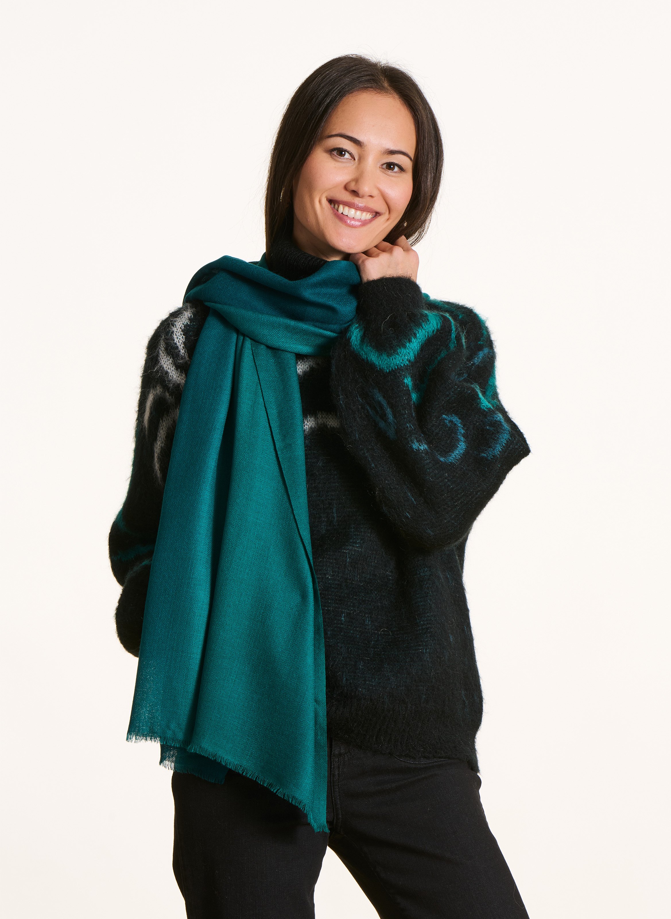 Foulard aus Wolle und Leinen LA FEE MARABOUTEE Grun