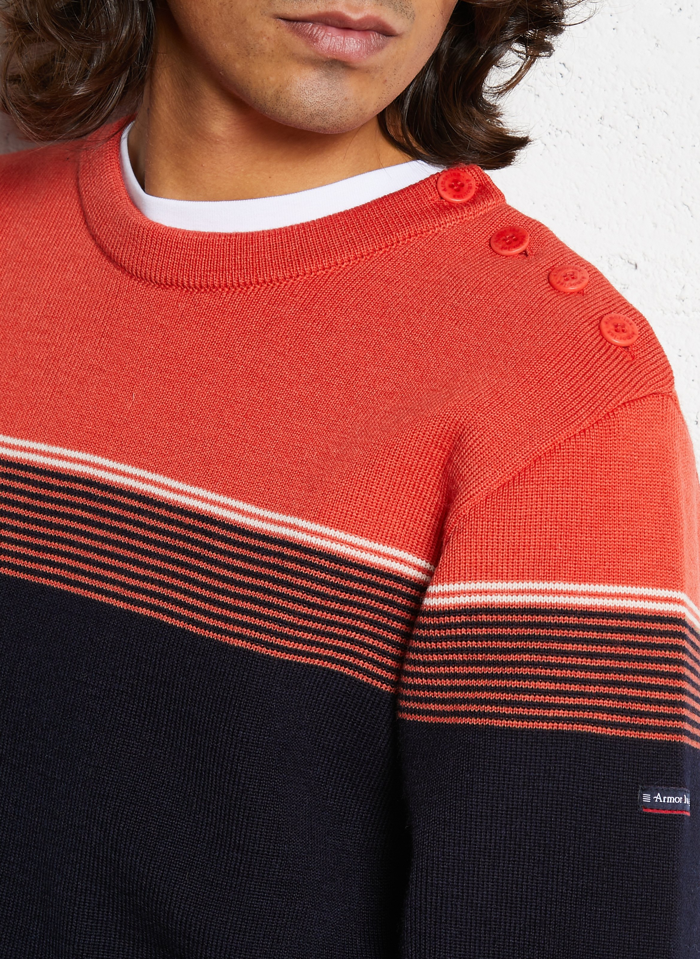 Pull droit col rond rayé en laine ARMOR LUX Bleu