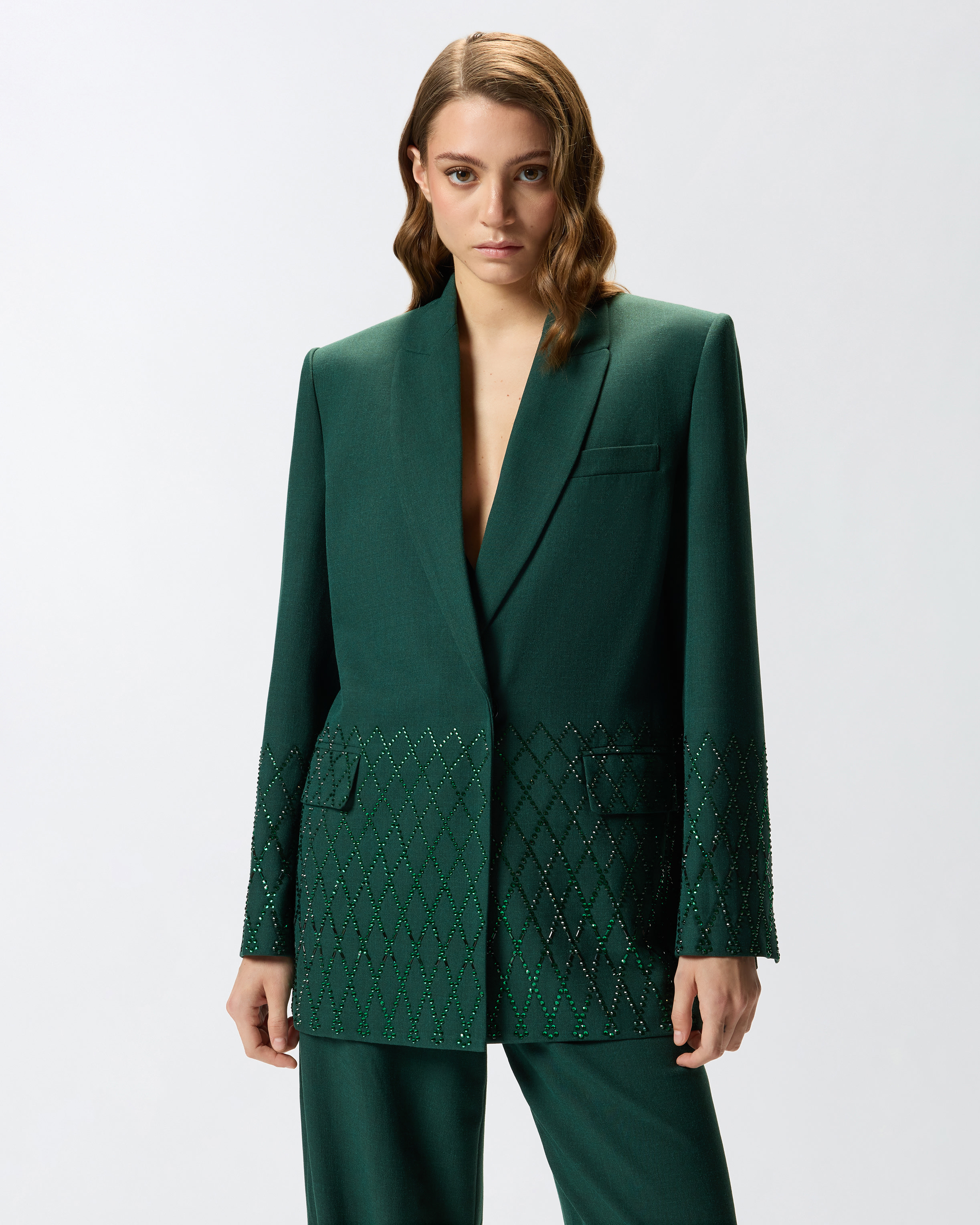 Oversized blazer with rhinestones PINKO Green