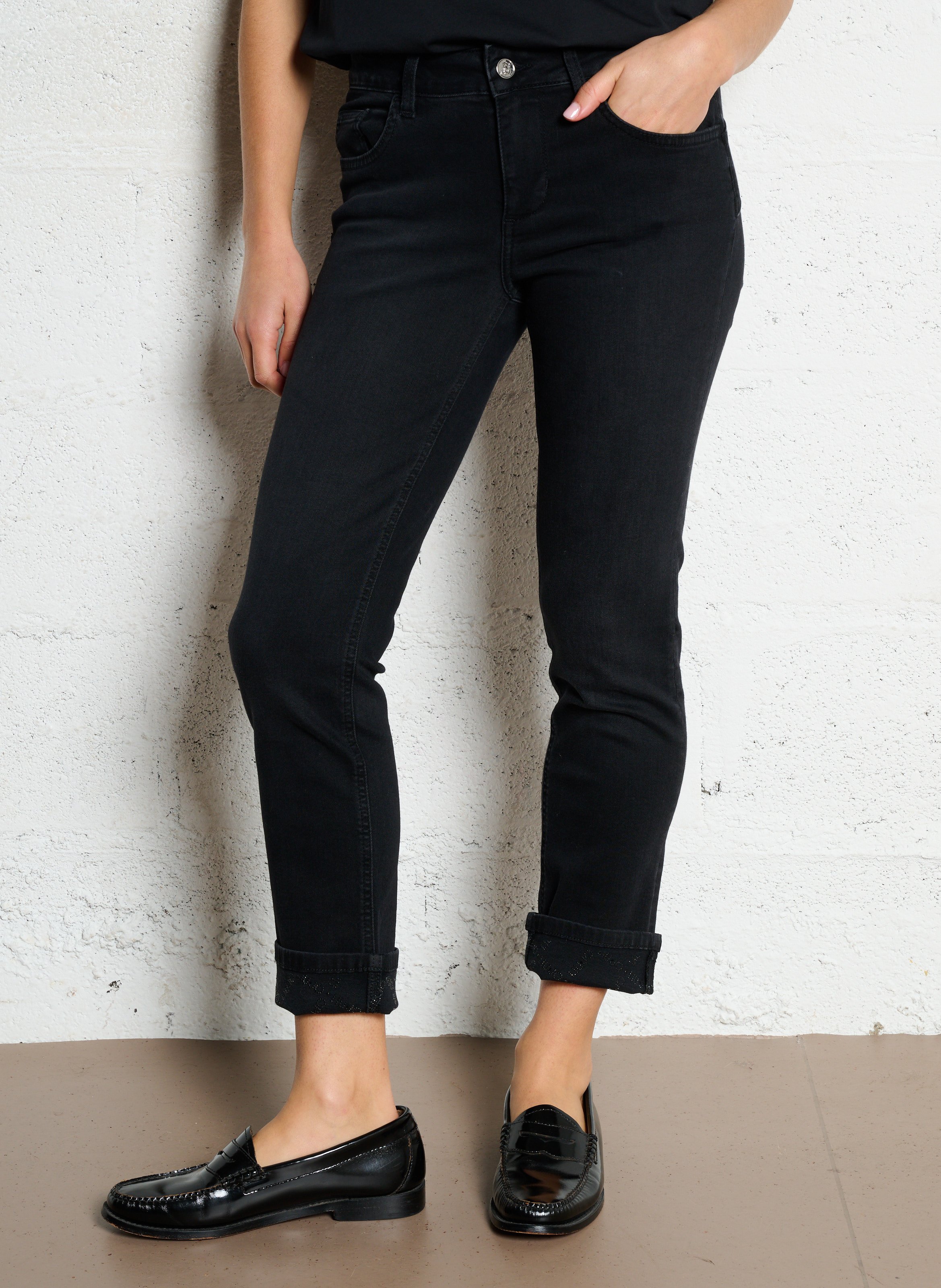 Jean droit uni avec revers à strass LIU JO Noir