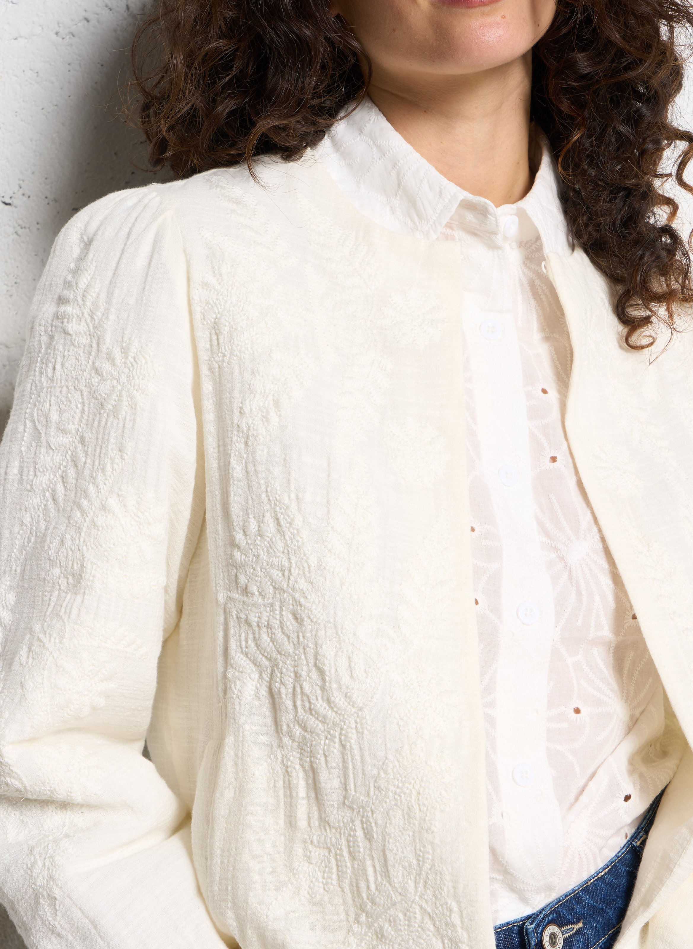 Veste droite en coton brodé MAISON 123 Beige