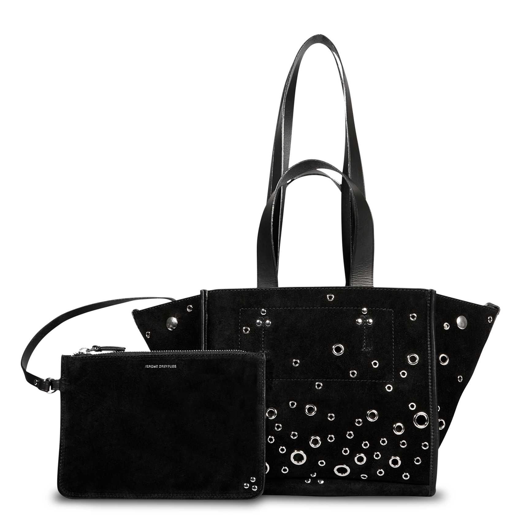 Soft tote bag with eyelets in suede leather JEROME DREYFUSS Black