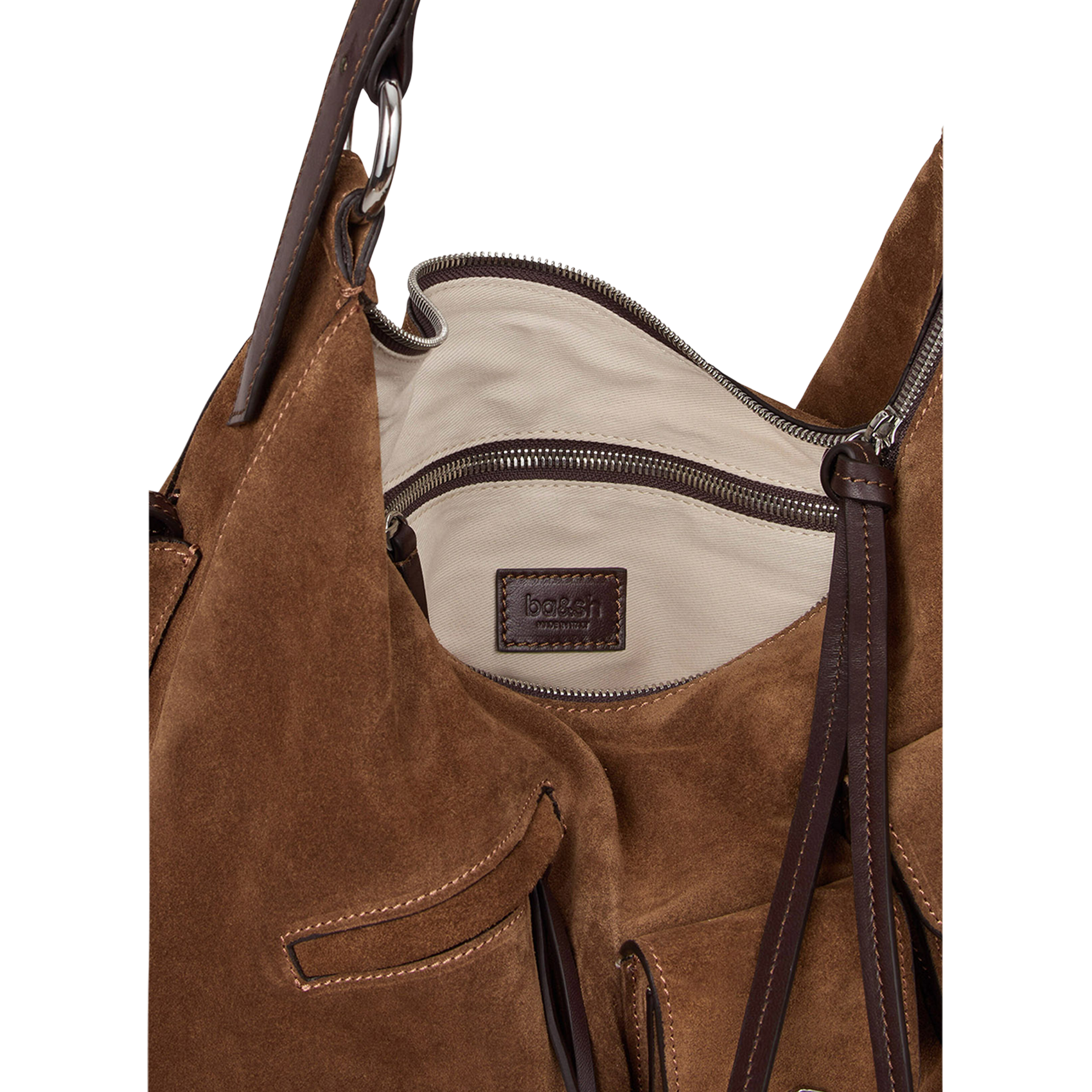 Buideltas van getextureerd leer met veters BA&SH Bruin