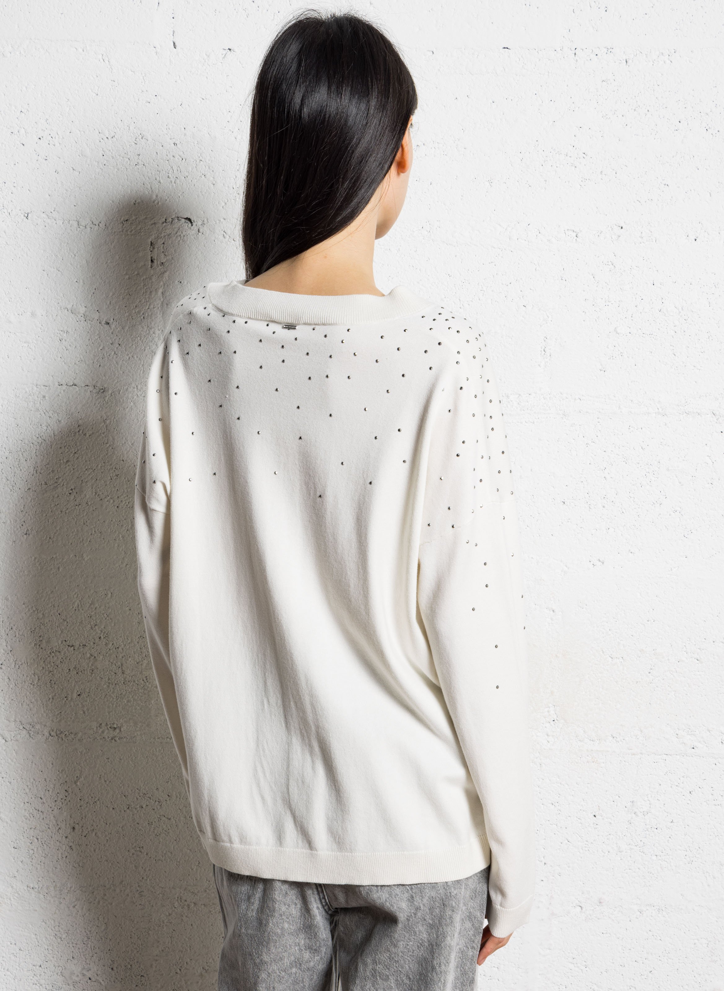 Oversized V-Ausschnitt-Pullover mit Strasssteinen IKKS Weiss