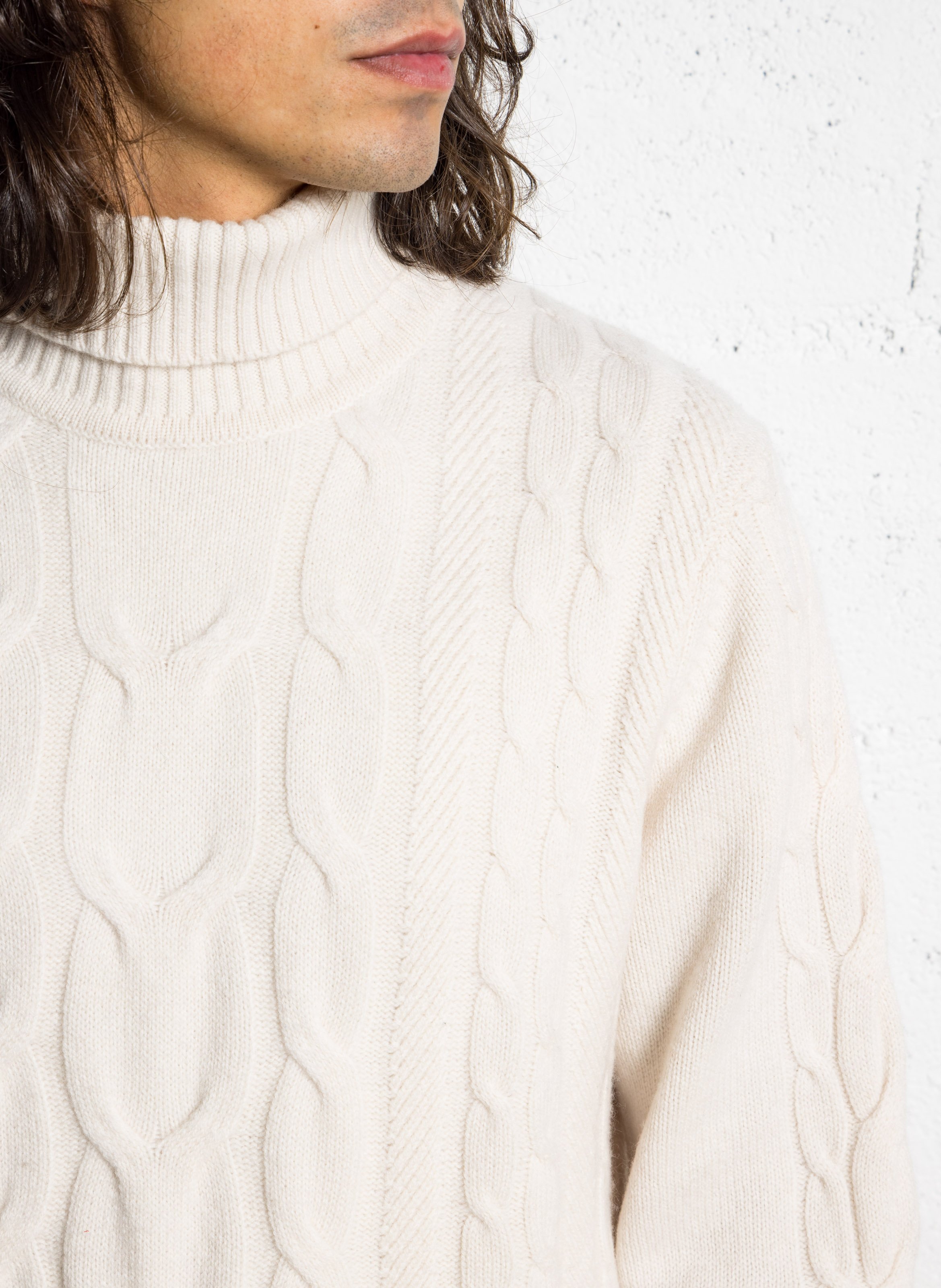 Pull col roulé en maille torsadée HACKETT Blanc