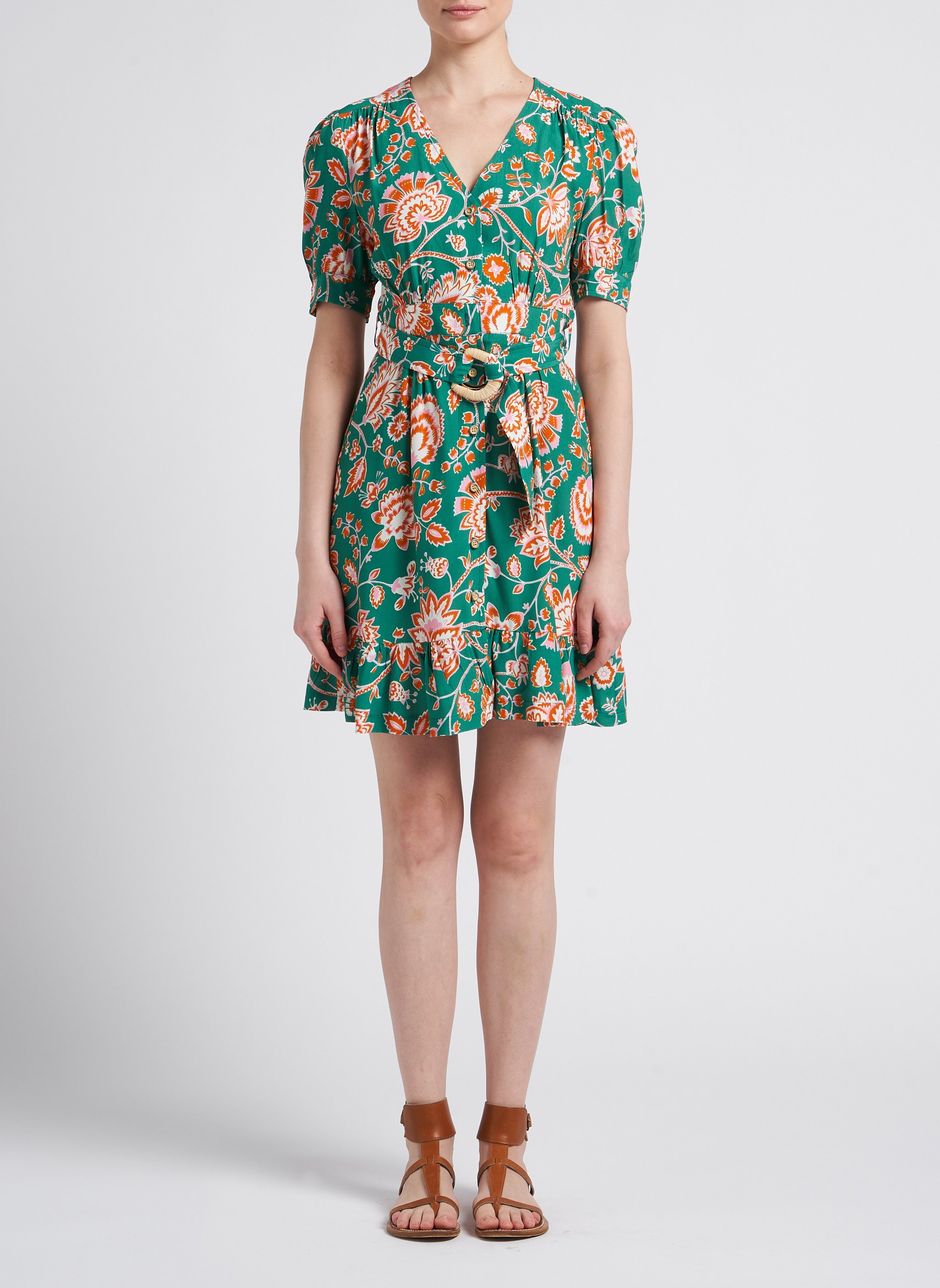 Robe courte col V imprimée LA PETITE FRANCAISE Vert