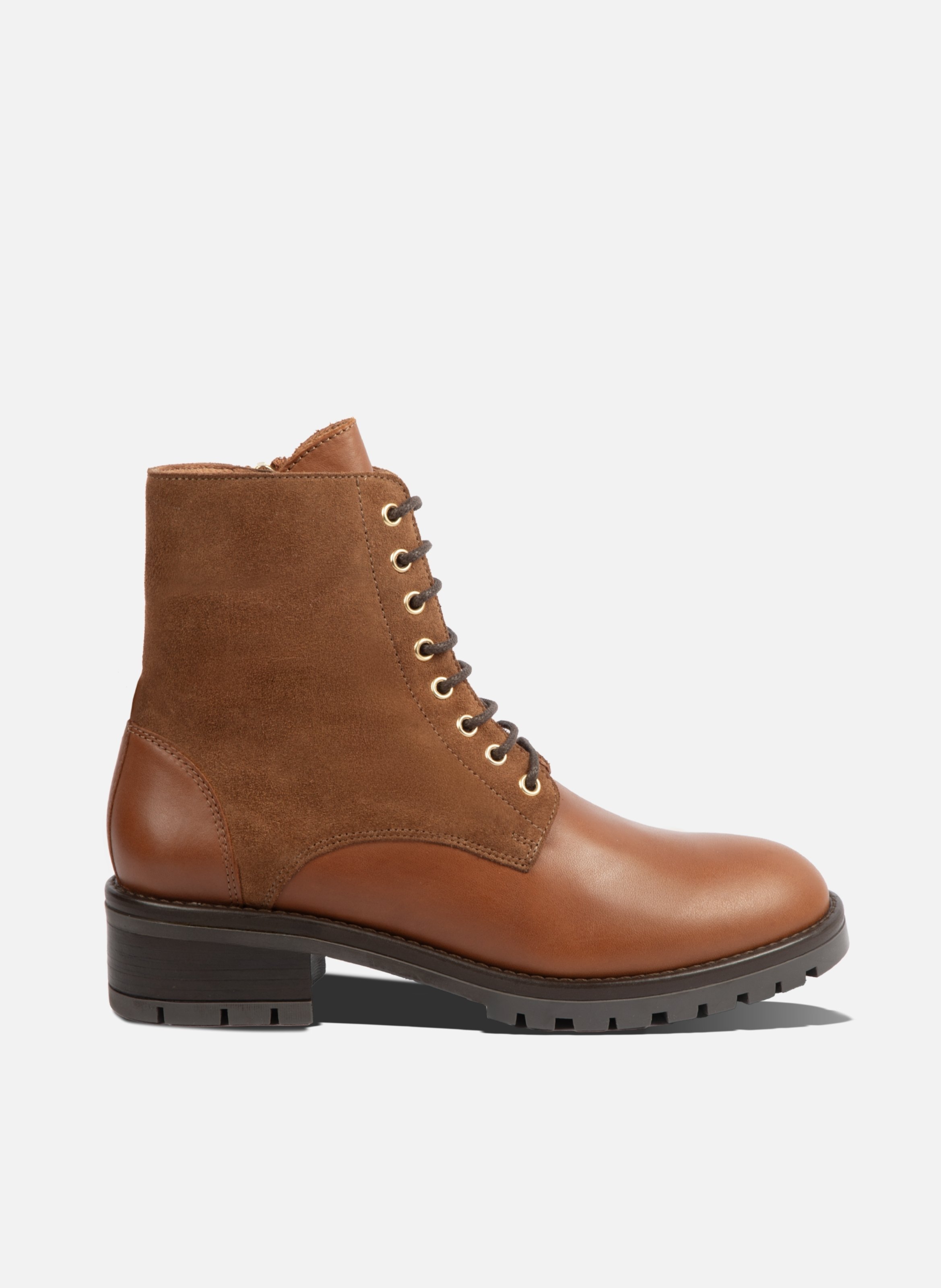 Lace-up ankle boots in camel suede and smooth leather JULES & JENN Brown