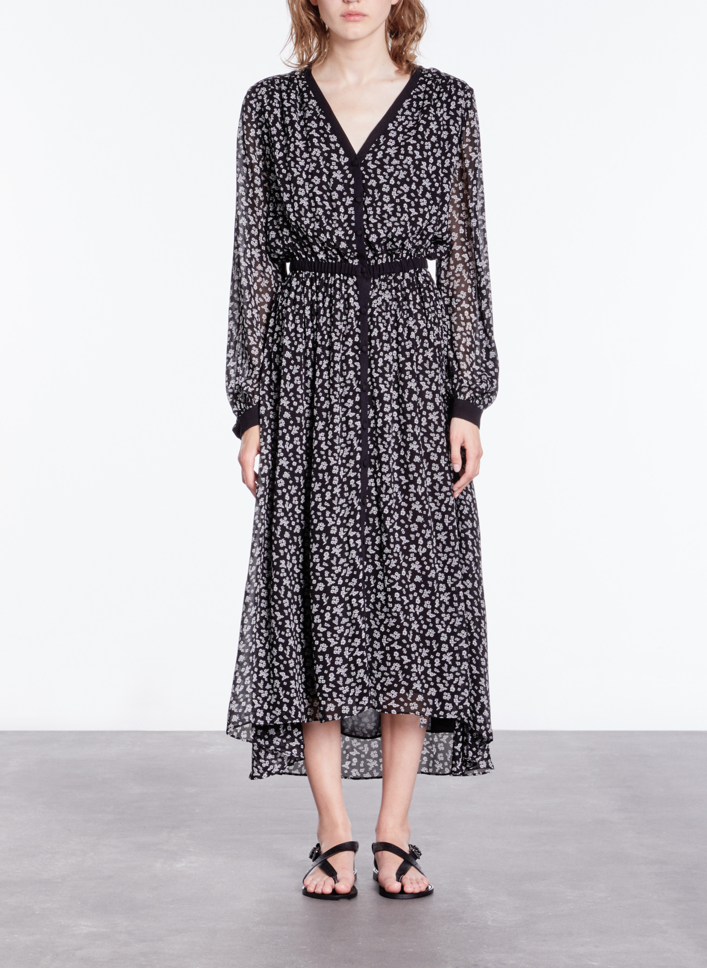 Robe longue col V imprimé fleuri  THE KOOPLES Noir