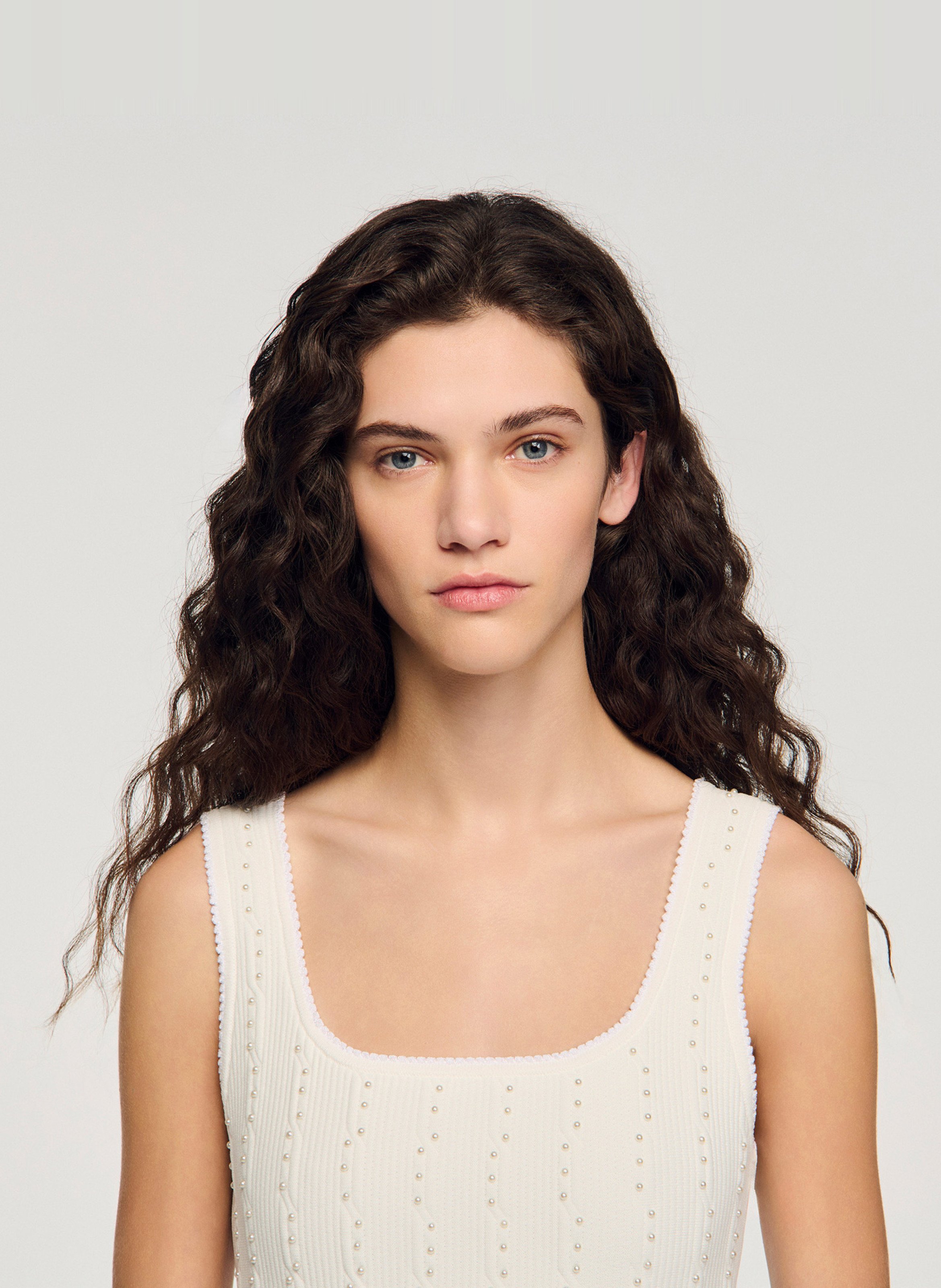 Embroidered short knitted dress SANDRO White