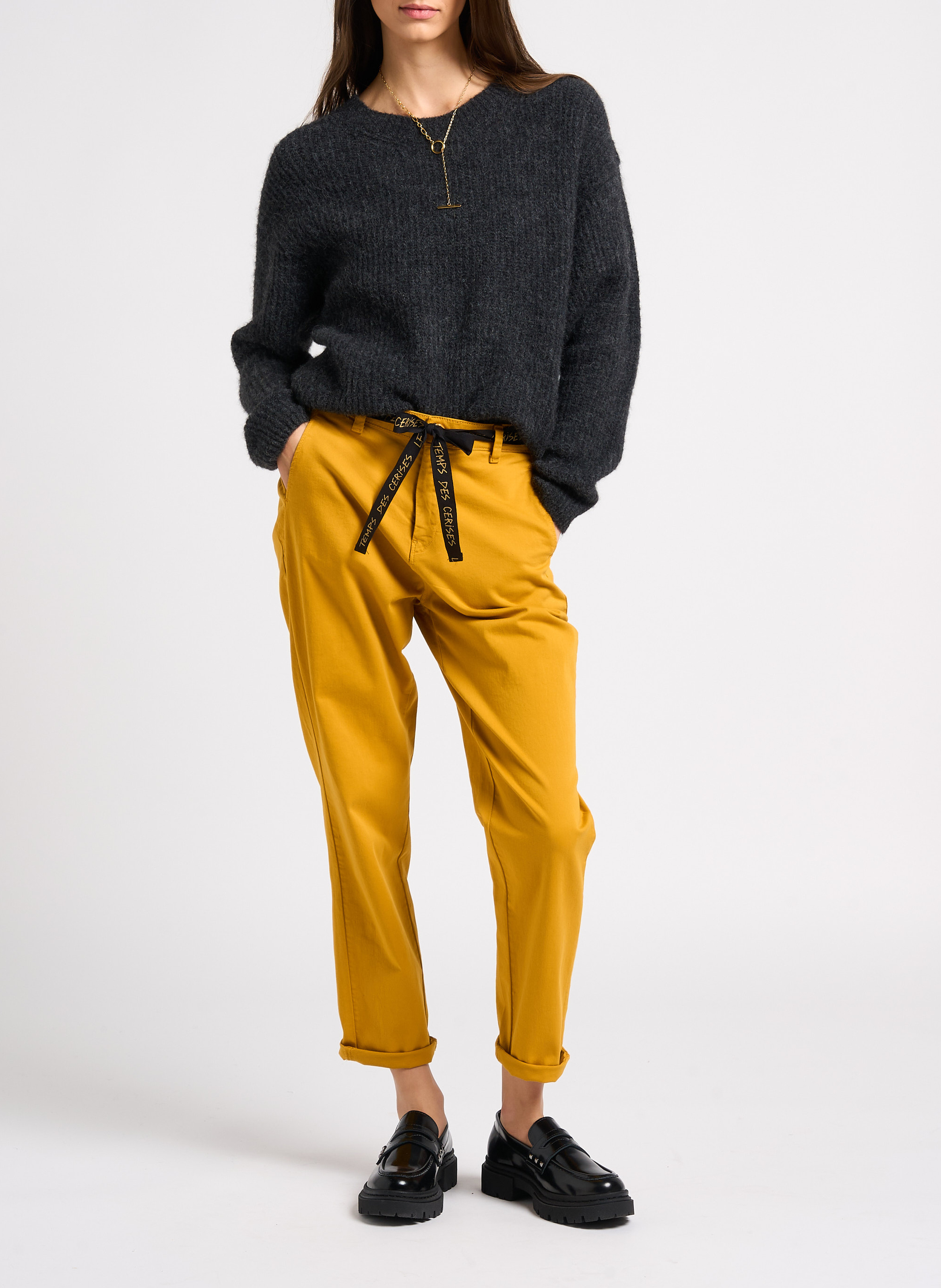 Pull col rond uni AMERICAN VINTAGE Gris