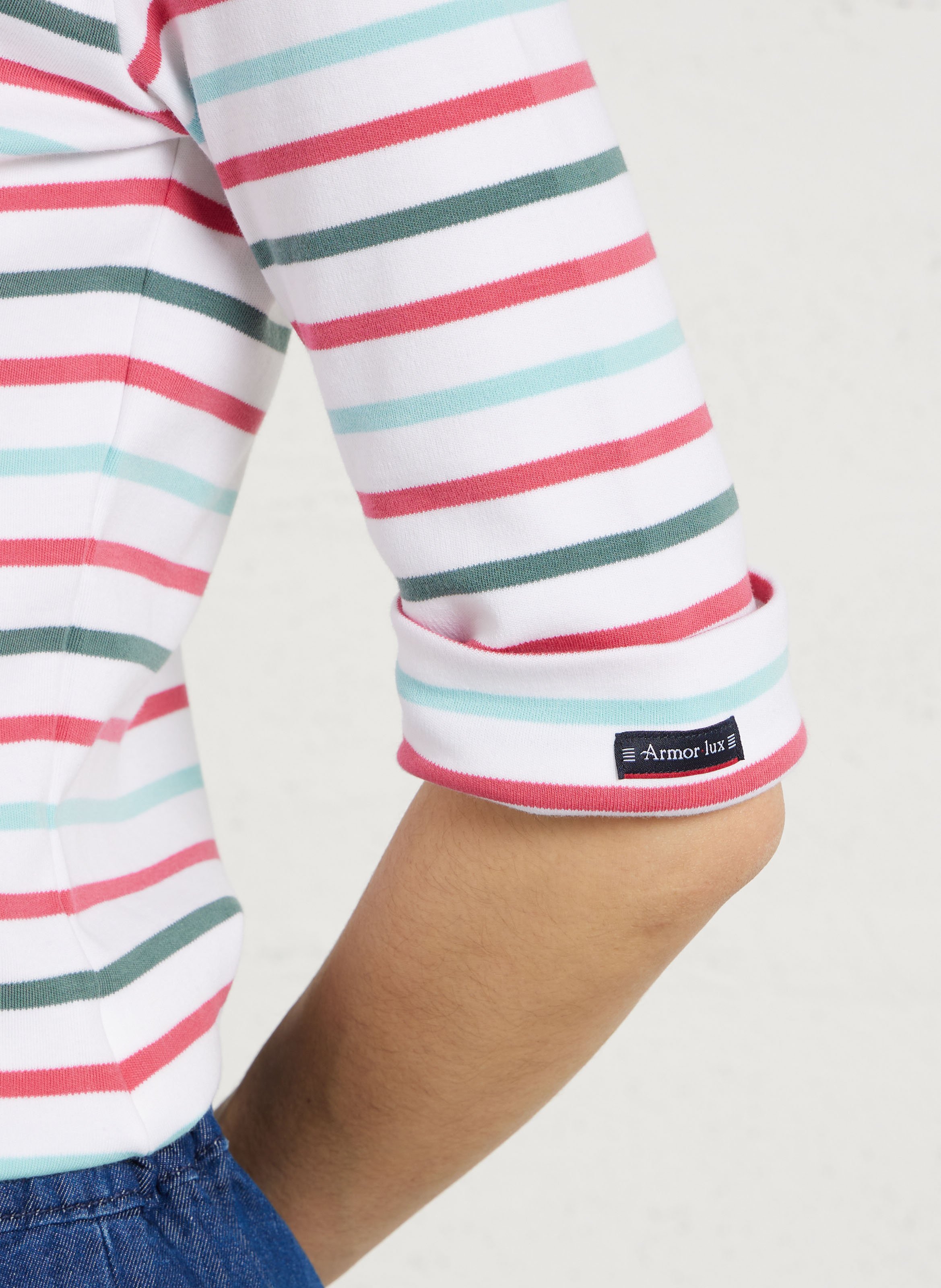 Tee-shirt col rond à rayures en coton ARMOR LUX Blanc