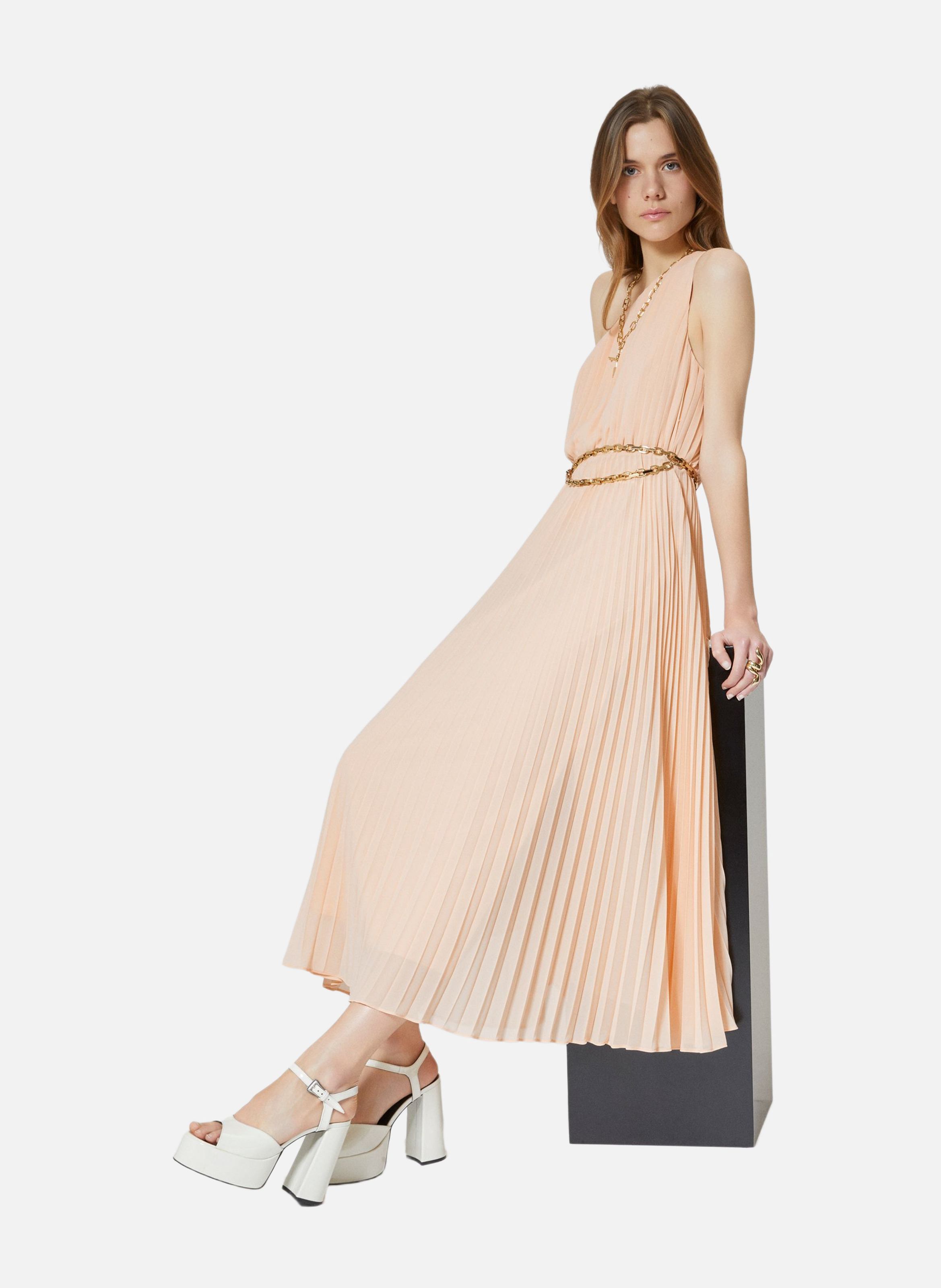 Asymmetrical Pleated Maxi Dress THE KOOPLES Beige